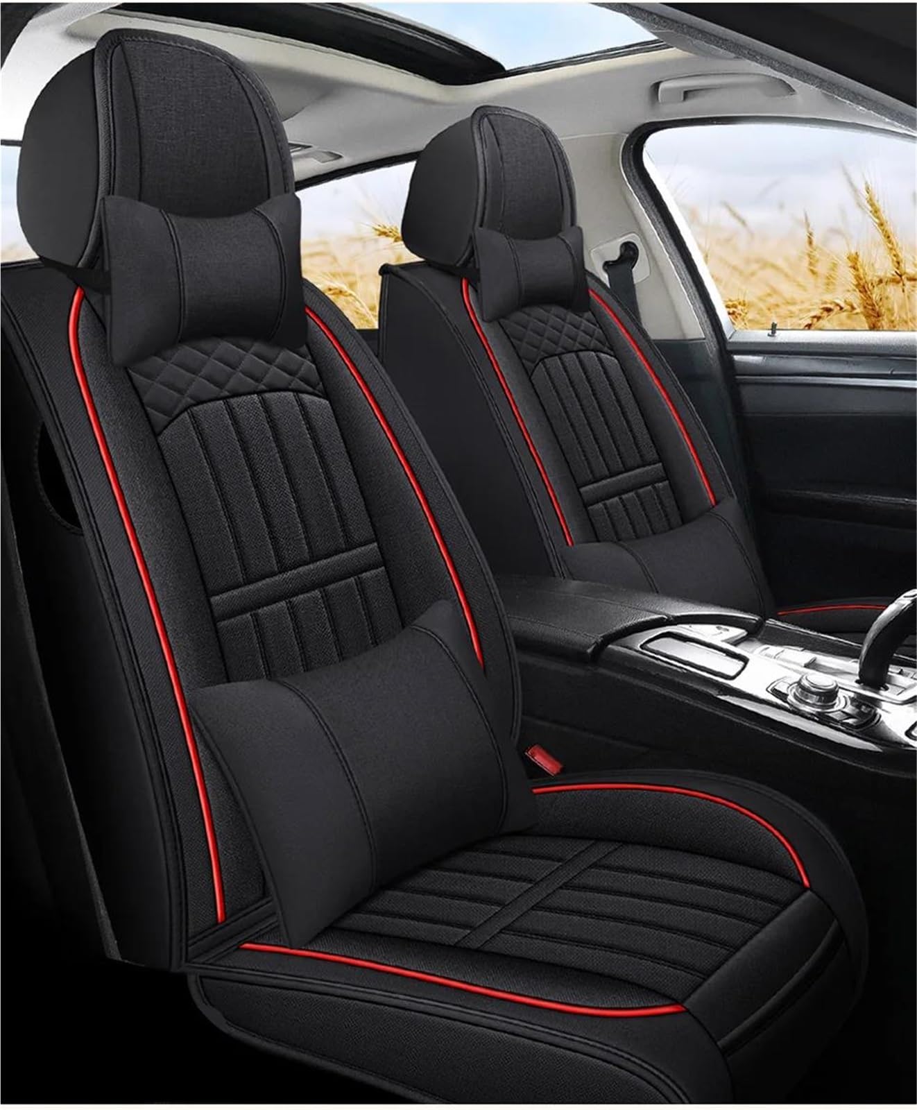 DZSQHDSAF Sitzbezüge Auto Autos Flachs Auto Sitz Abdeckung Für Opel Für Astra j Zubehör Innen Full Set Auto Sitzbezüge Auto Sitzkissen Sitzschoner Auto(Black+Cushion) von DZSQHDSAF