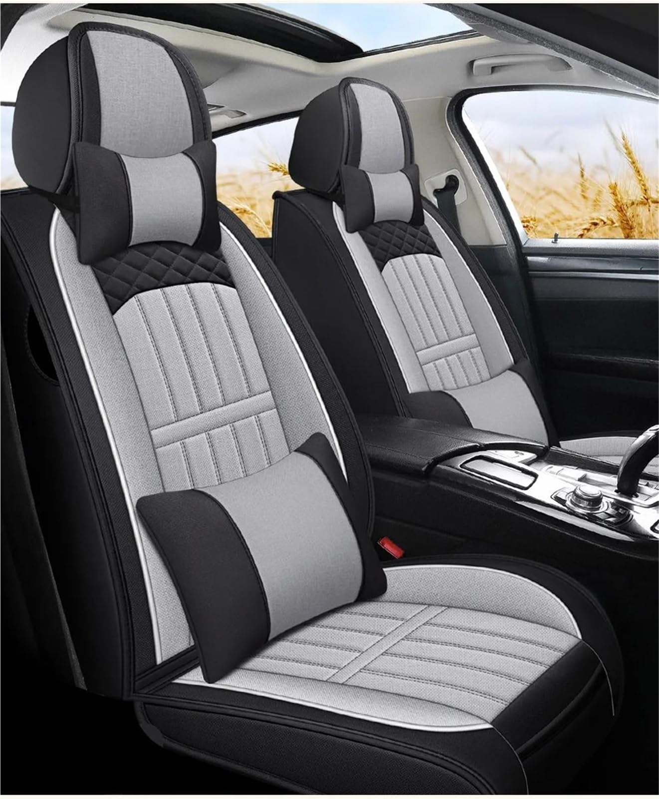 DZSQHDSAF Sitzbezüge Auto Autos Flachs Auto Sitzbezug Für Volvo Für V50 Zubehör Innen Full Set Autositzbezüge Auto Sitzkissen Sitzschoner Auto(Gray+Cushion) von DZSQHDSAF