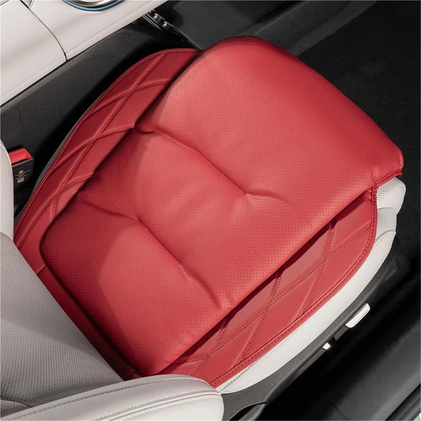 DZSQHDSAF Sitzbezüge Auto Autositzbezug Leder Autositzkissen Schutzpolster für Tesla für Model 3 YX Sitzschoner Auto(Red-Cushion) von DZSQHDSAF