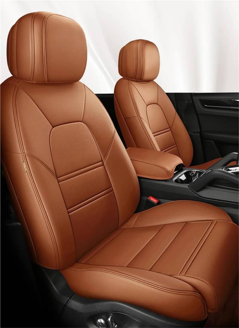 DZSQHDSAF Sitzbezüge Auto Benutzerdefinierte Autositzbezug für Cayenne für Macan 996 957 Leder Luxus Auto Zubehör Sitzschoner Auto(5Pcs-Brown) von DZSQHDSAF