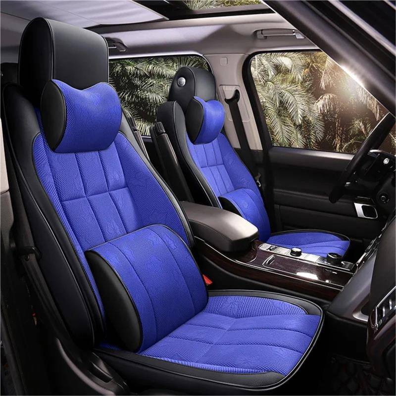 DZSQHDSAF Sitzbezüge Auto Benutzerdefinierte Autositzbezug für Pajero für Sport 2013 2014 2015 Zubehör Komplettset Leder mit Armlehne vorne und hinten Sitzschoner Auto(Blue 9PCS) von DZSQHDSAF