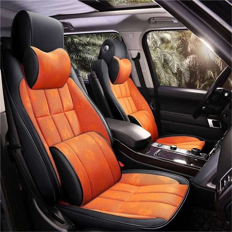 DZSQHDSAF Sitzbezüge Auto Benutzerdefinierte Autositzbezug für Pajero für Sport 2013 2014 2015 Zubehör Komplettset Leder mit Armlehne vorne und hinten Sitzschoner Auto(Orange 9PCS) von DZSQHDSAF