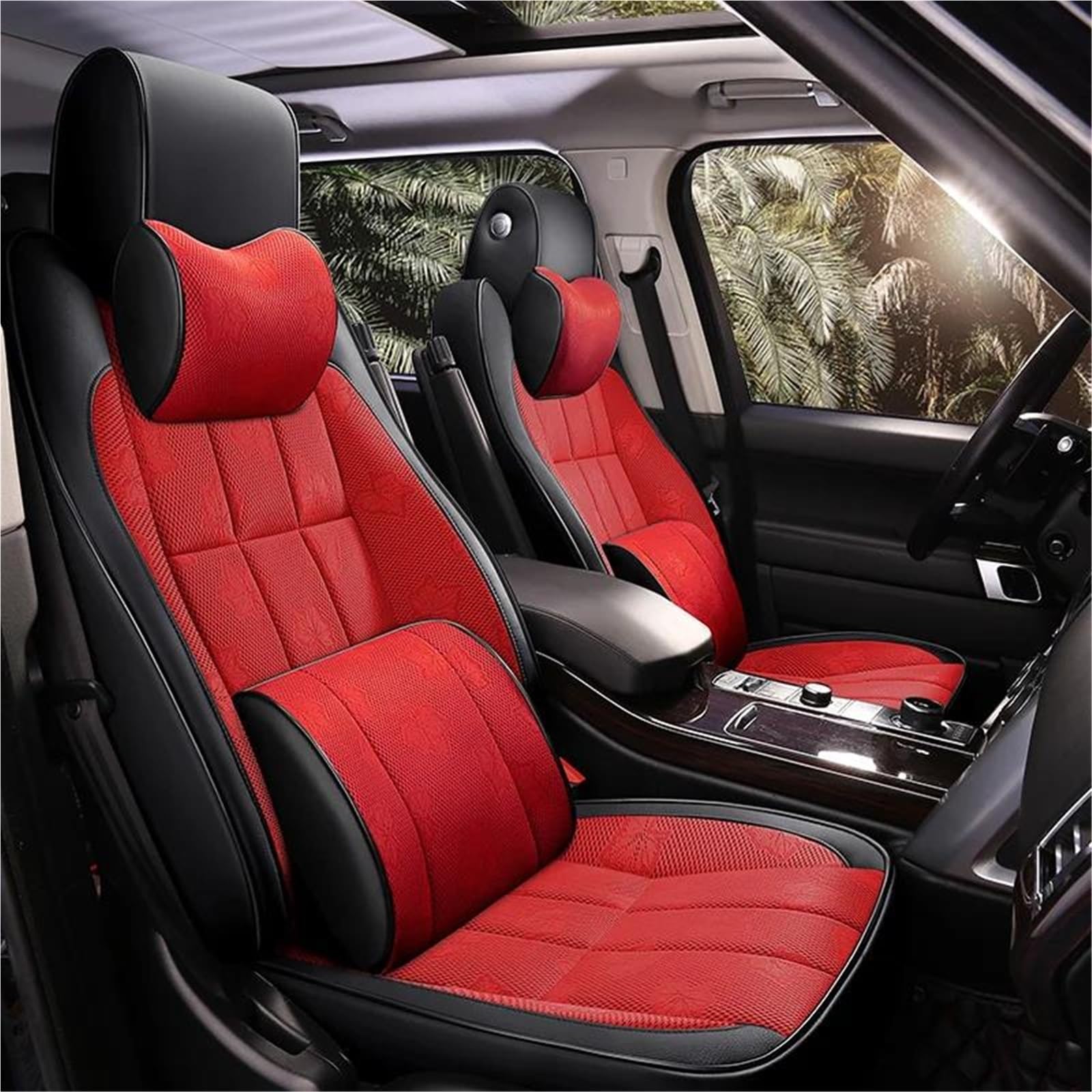 DZSQHDSAF Sitzbezüge Auto Benutzerdefinierte Autositzbezug für Pajero für Sport 2013 2014 2015 Zubehör Komplettset Leder mit Armlehne vorne und hinten Sitzschoner Auto(Red 9PCS) von DZSQHDSAF