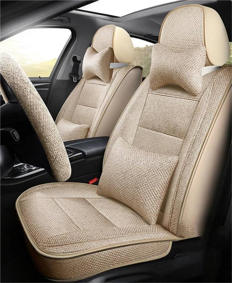 DZSQHDSAF Sitzbezüge Auto Flachs Auto Sitzbezug Für Jeep Für Renegade Für Patriot Für Grand Für Cherokee Für WK2 Für Compass Auto Zubehör innen Sitzschoner Auto(Beige+Cushion) von DZSQHDSAF