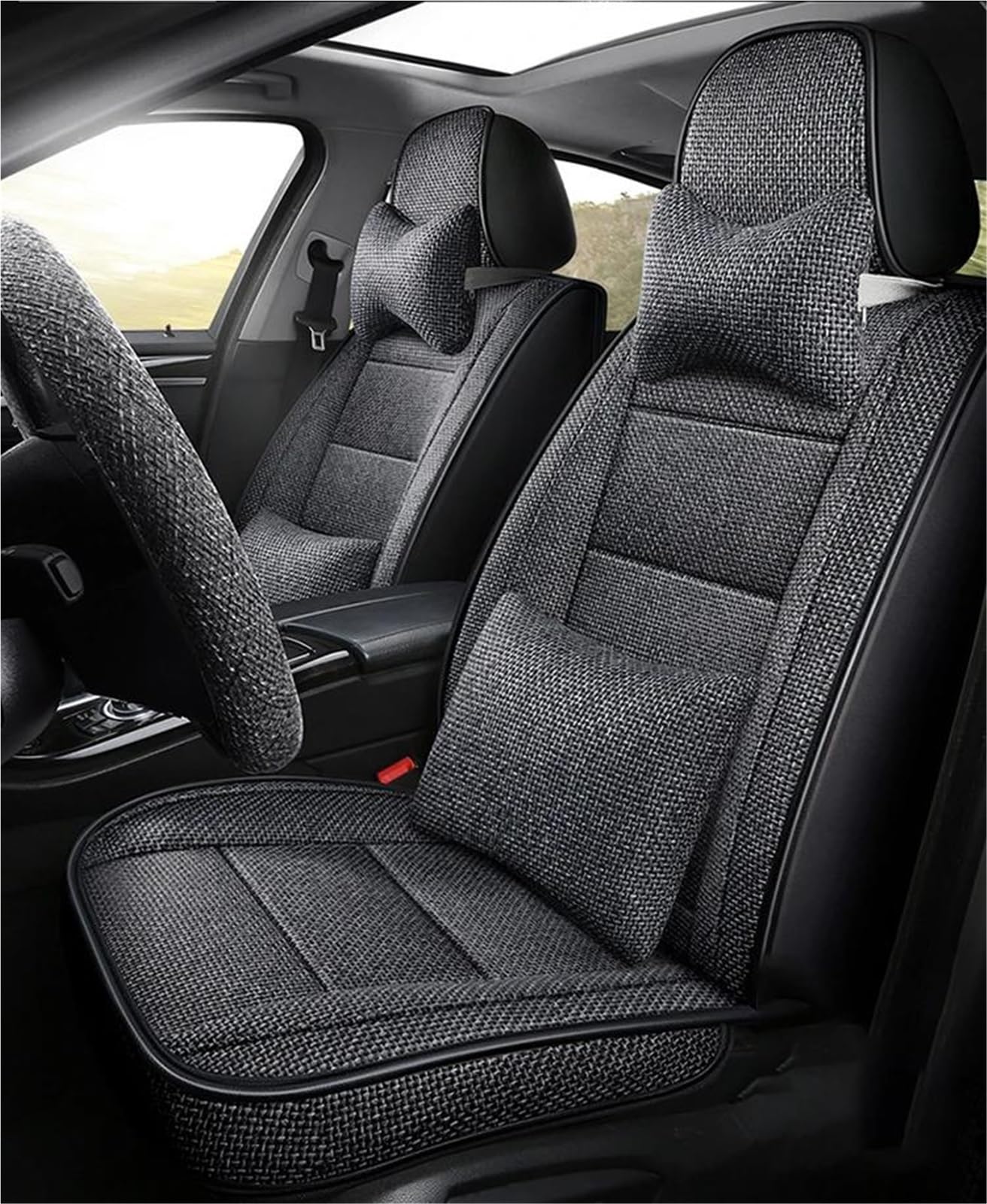 DZSQHDSAF Sitzbezüge Auto Flachs Auto Sitzbezug Für Mazda 2 3 BL BK 6 GJ GG CX7 CX5 CX4 CX3 Für Axela Auto Zubehör Innen Schutz Pads Sitzschoner Auto(Gray+Cushion) von DZSQHDSAF