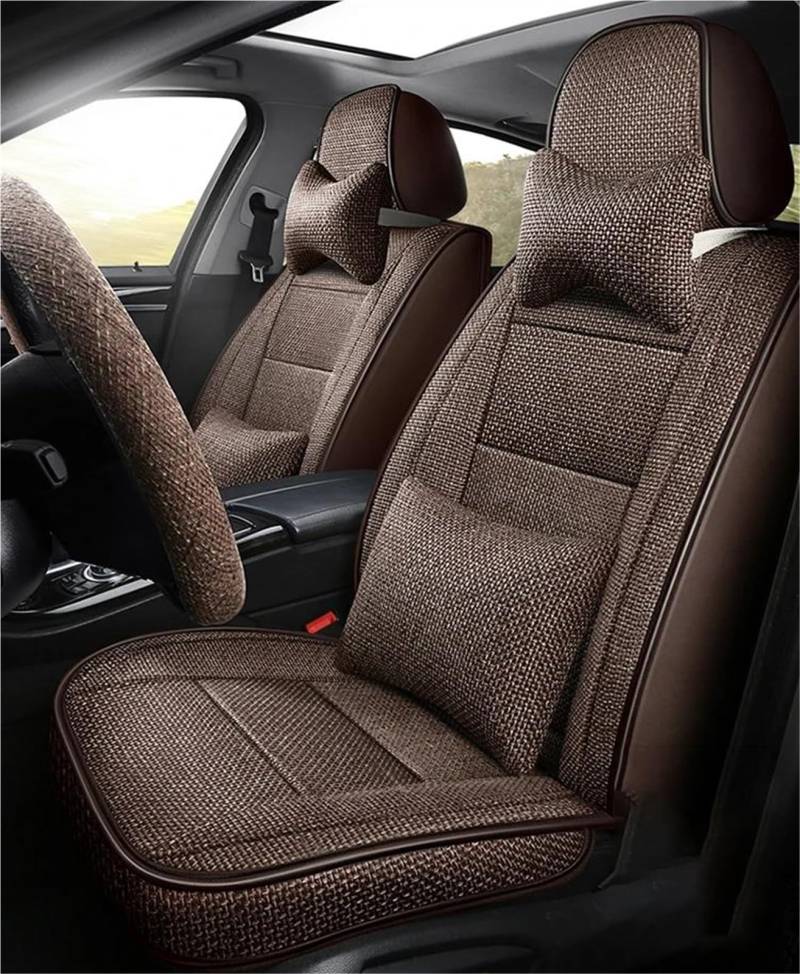 DZSQHDSAF Sitzbezüge Auto Flachs Auto Sitzbezug Für Toyota Für RAV4 Für Corolla Für Hilux Für Yaris Für Auris Für Prius Für Camry Auto Zubehör Innen Sitzschoner Auto(Brown+Cushion) von DZSQHDSAF