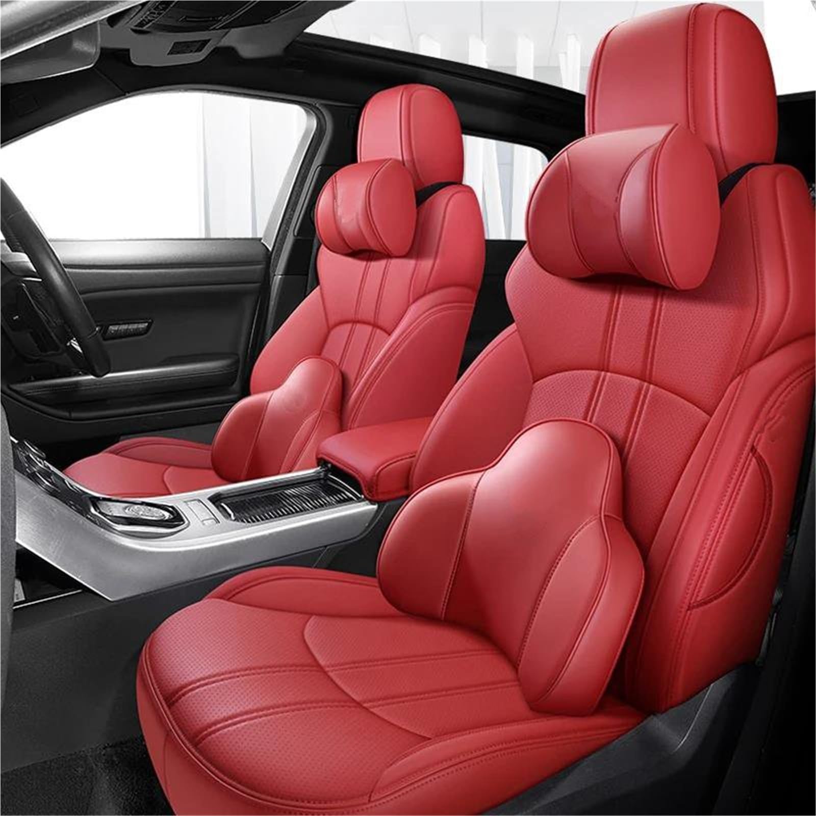 DZSQHDSAF Sitzbezüge Auto Leder 5 Sitze Autositzbezüge für Lexus für NX 2015 2016 2017 2018 Zubehör Sitzschoner Auto(Red+Pillow) von DZSQHDSAF