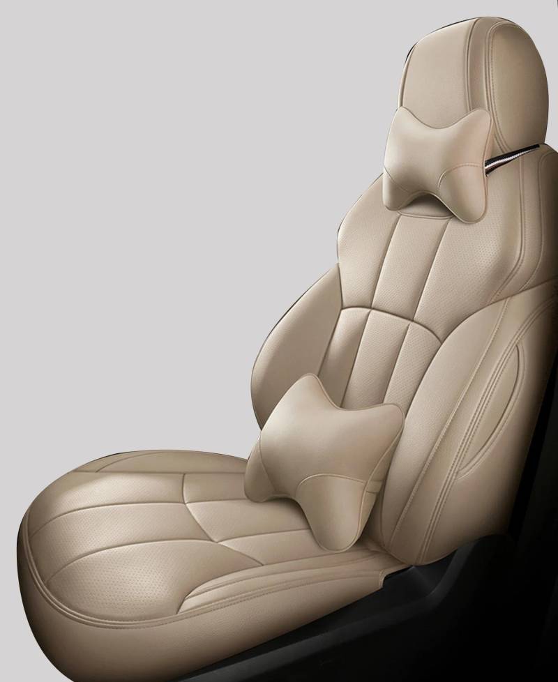 DZSQHDSAF Sitzbezüge Auto Leder Autositzbezüge für A4 B8 B6 B7 für Avant A3 8P A5 für Sportback Q2 Q3 A7 Q7 4L C4 A6 4F C7 C5 Zubehör Sitzschoner Auto(Beige+Pillow) von DZSQHDSAF