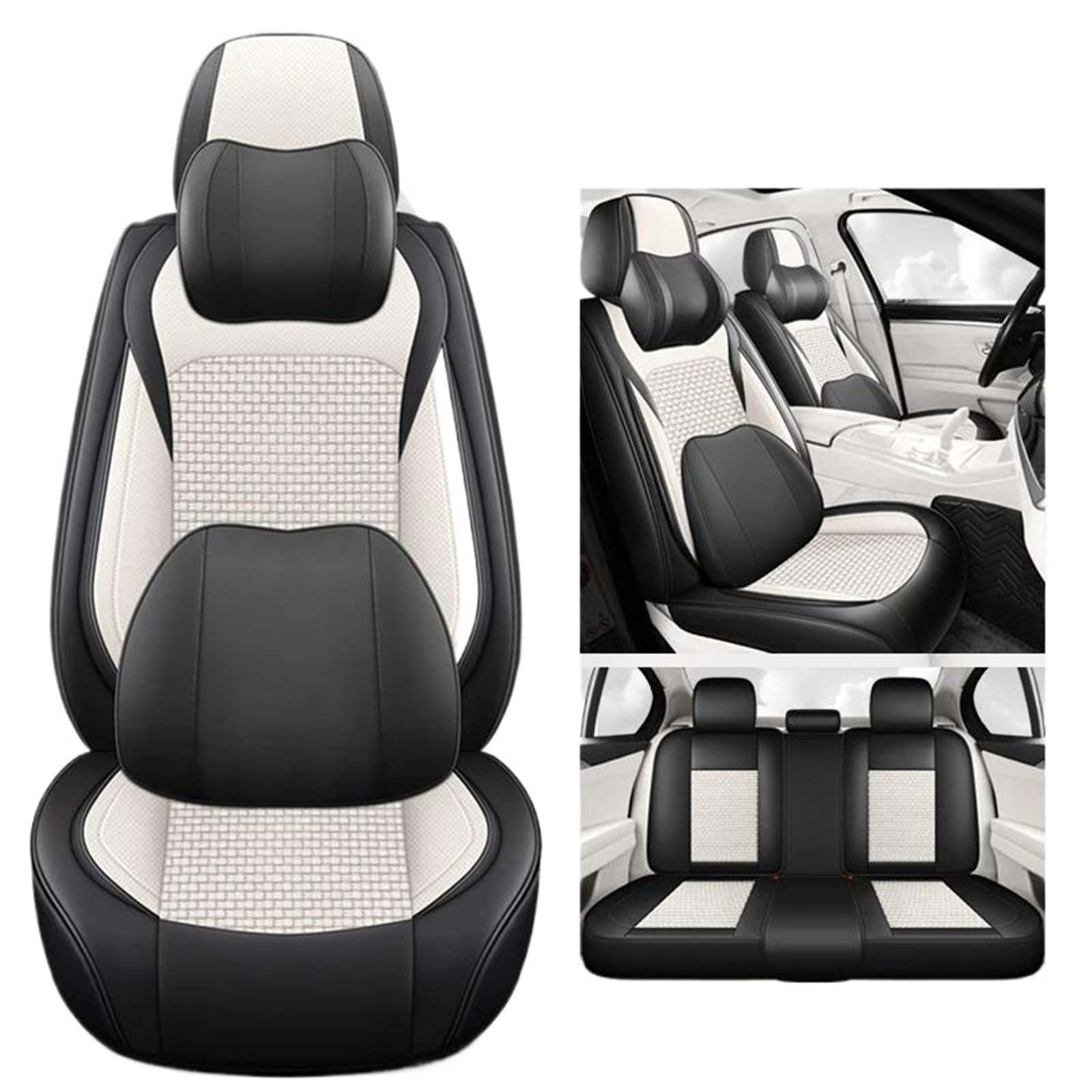 DZSQHDSAF Sitzbezüge Auto Leder-Autositzbezüge für Jetour X70 für Plus, Autositzbezüge, Autositzkissen Sitzschoner Auto(White 9PCS) von DZSQHDSAF