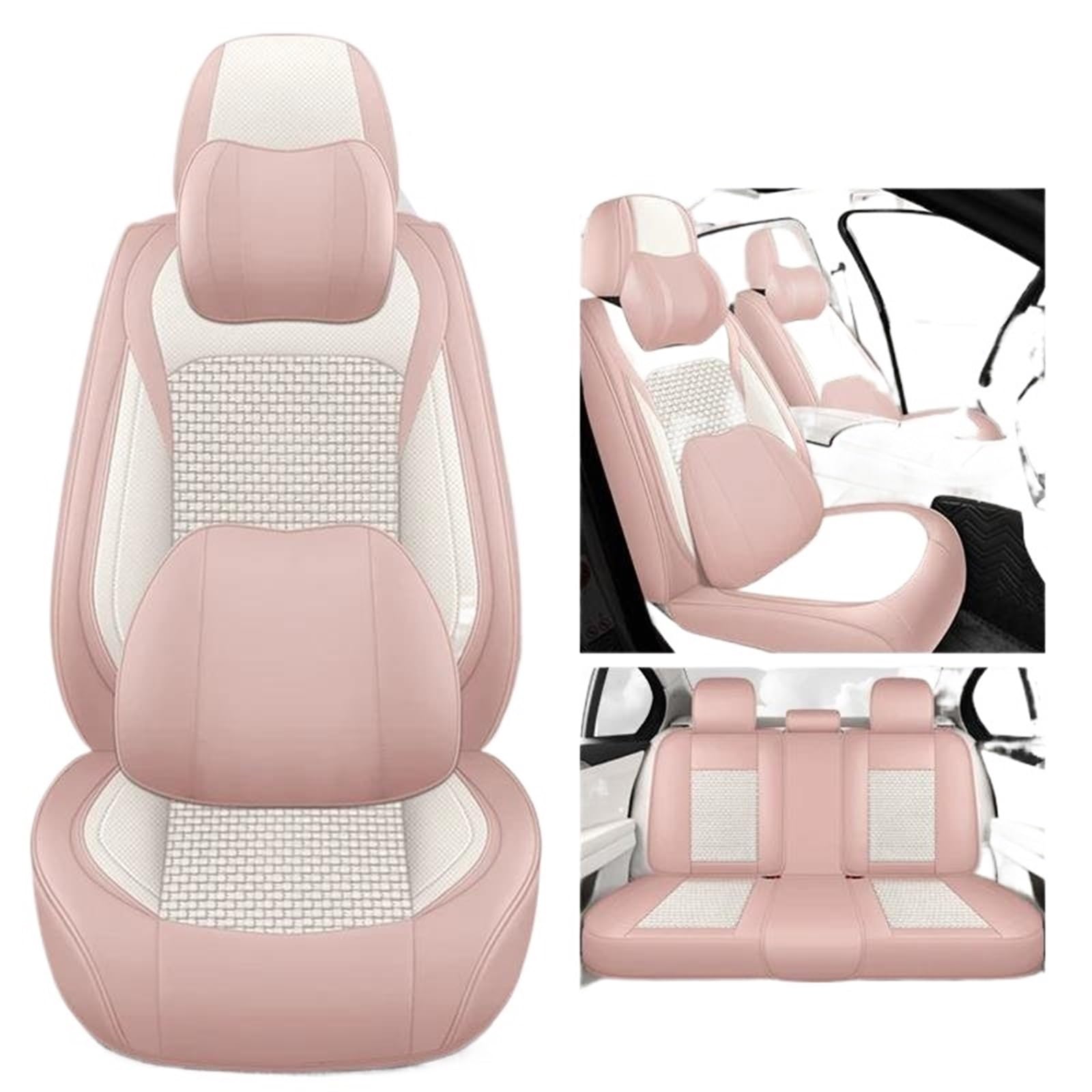 DZSQHDSAF Sitzbezüge Auto Leder-Autositzbezüge für Skoda für Rapid für Kodiaq Autositzbezüge Autositzkissen Sitzschoner Auto(Pink 9PCS) von DZSQHDSAF