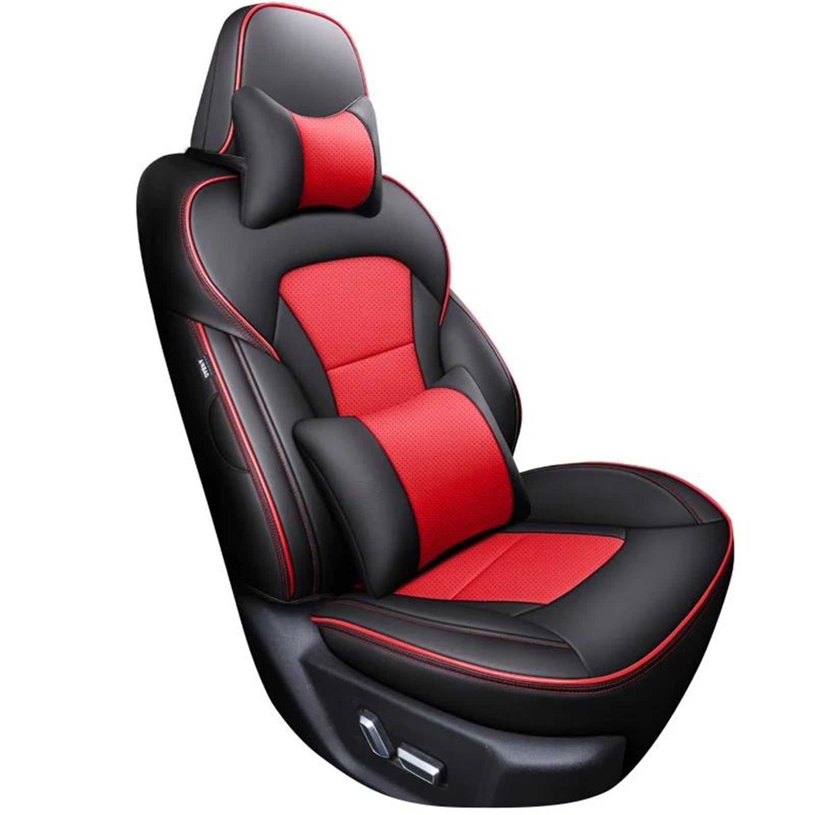 DZSQHDSAF Sitzbezüge Auto Leder-Autositzbezug für Corolla für E150 für Prado 150 für Highlander für Harrier Zubehör Sitzschoner Auto(Black red+Pillow) von DZSQHDSAF