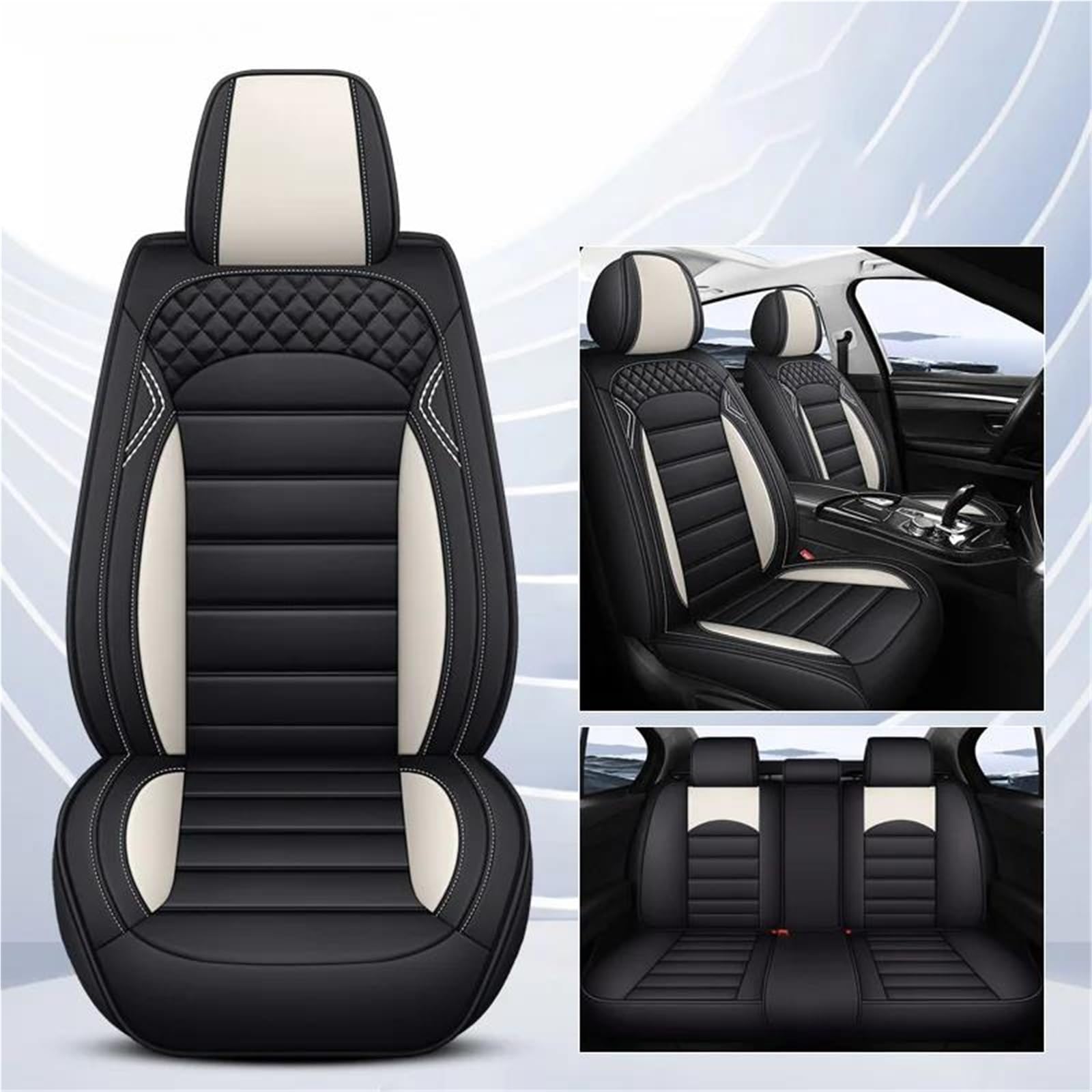 DZSQHDSAF Sitzbezüge Auto Leder Autositzbezug für Dodge für RAM 1500 für Nitro Autositzbezüge Autositzkissen Sitzschoner Auto(Black White) von DZSQHDSAF