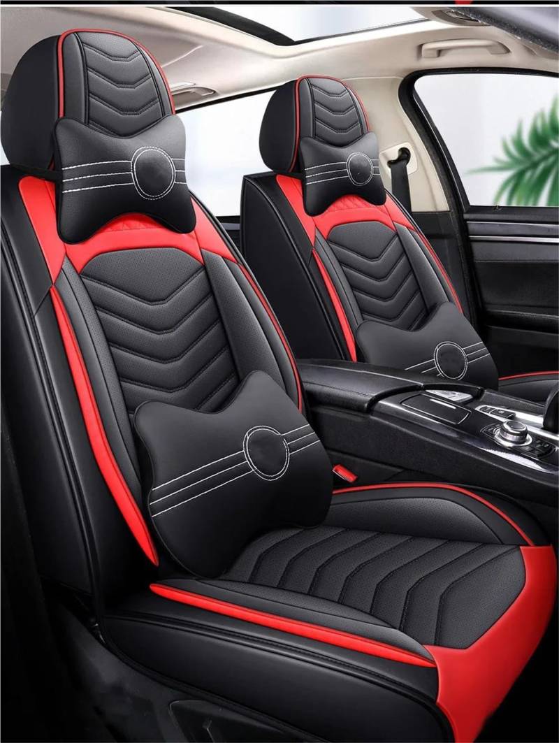 DZSQHDSAF Sitzbezüge Auto Leder-Autositzbezug für Hyundai für Kona Zubehör, Innenausstattung, komplettes Set Sitzschoner Auto(Red+Pillow) von DZSQHDSAF