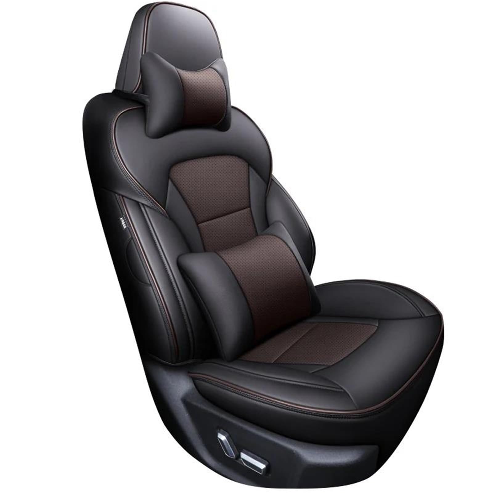 DZSQHDSAF Sitzbezüge Auto Leder Autositzbezug für Toyota für Prius für CHR für Land für Cruiser 100 200 für RAV4 Zubehör Sitzschoner Auto(Black Coffee+Pillow) von DZSQHDSAF