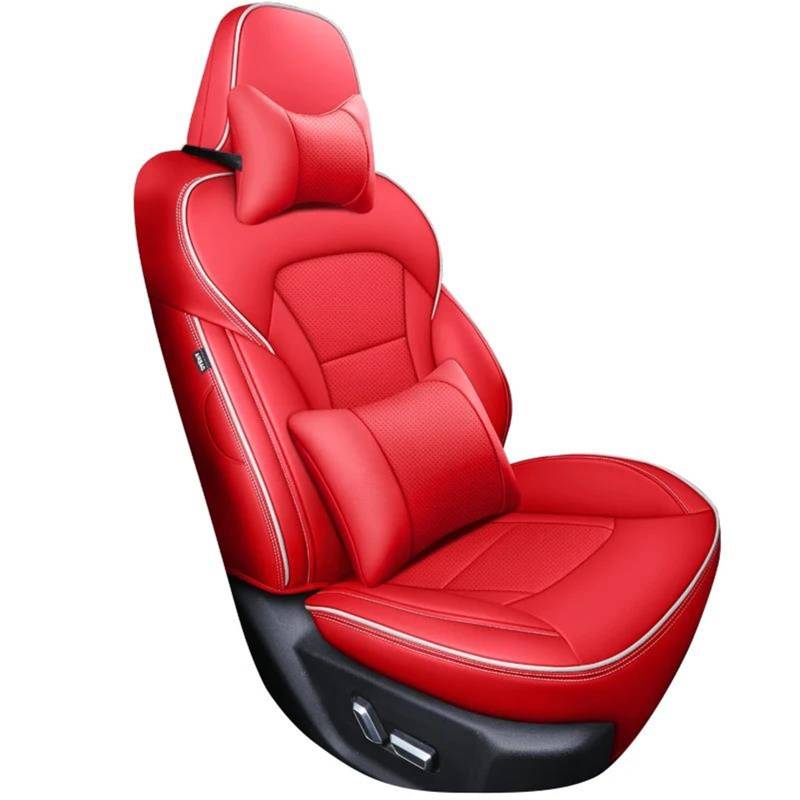 DZSQHDSAF Sitzbezüge Auto Leder Autositzbezug für Toyota für Prius für CHR für Land für Cruiser 100 200 für RAV4 Zubehör Sitzschoner Auto(Red+Pillow) von DZSQHDSAF