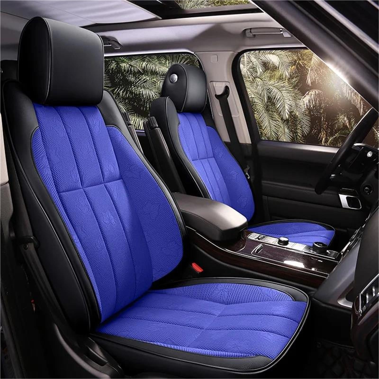 DZSQHDSAF Sitzbezüge Auto Maßgeschneiderter Autositzbezug Für Range Für Rover Für Evoque Zubehör komplettes Set aus Leder mit Armlehne vorne und hinten Sitzschoner Auto(Blau 5pcs) von DZSQHDSAF