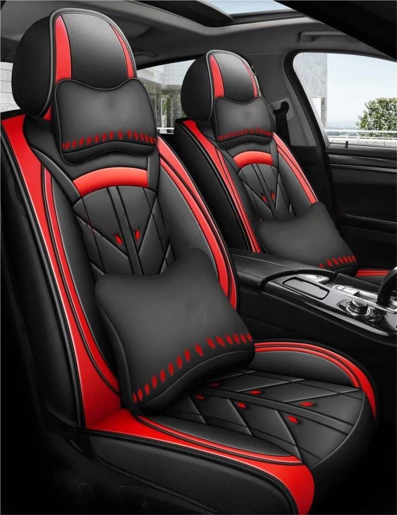 DZSQHDSAF Sitzbezüge Auto Pu-Leder Autositzbezug für Jeep für Compass für Grand für Cherokee für Commander für Wrangler JK Autozubehör Sitzschoner Auto(Black Red+Pillow) von DZSQHDSAF