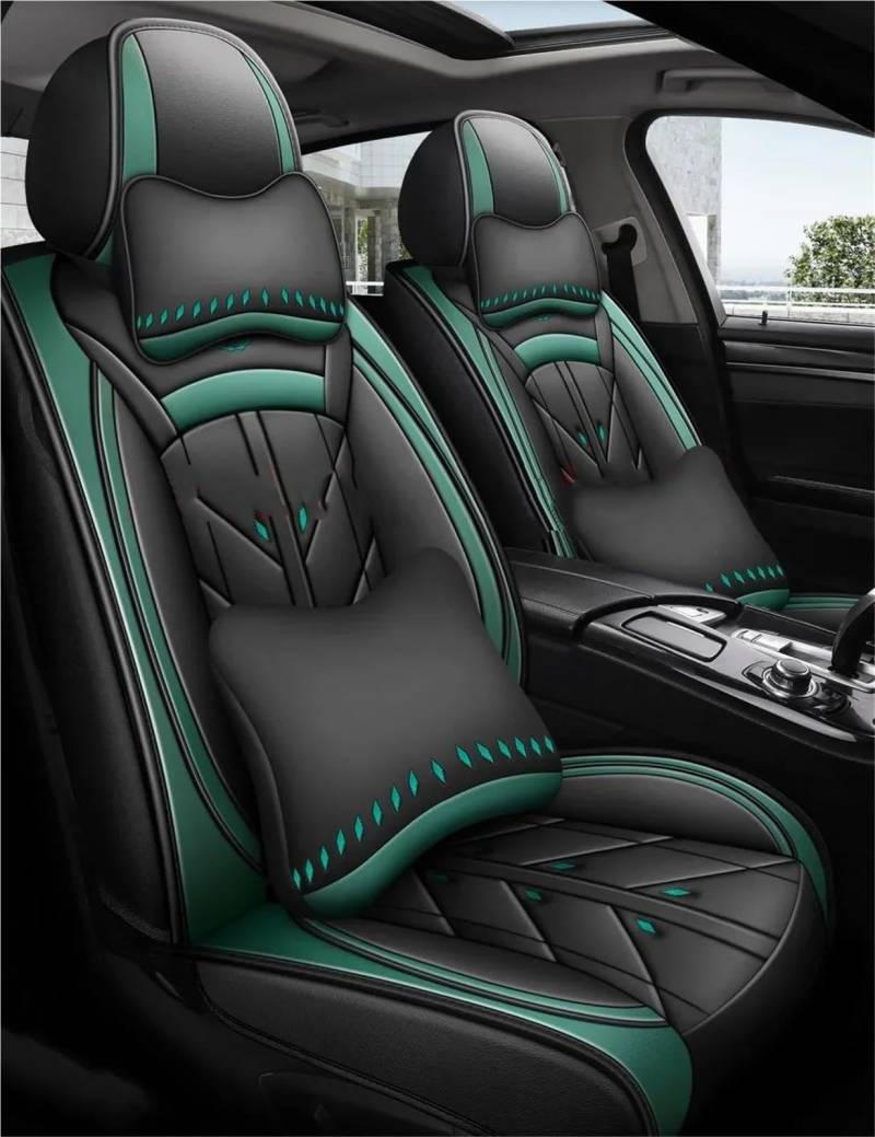 DZSQHDSAF Sitzbezüge Auto Pu-Leder-Autositzbezug für Lincoln für MKZ MKC MKX MKT für Navigator für Aviator Sitzschoner Auto(Bk Green+Pillow) von DZSQHDSAF