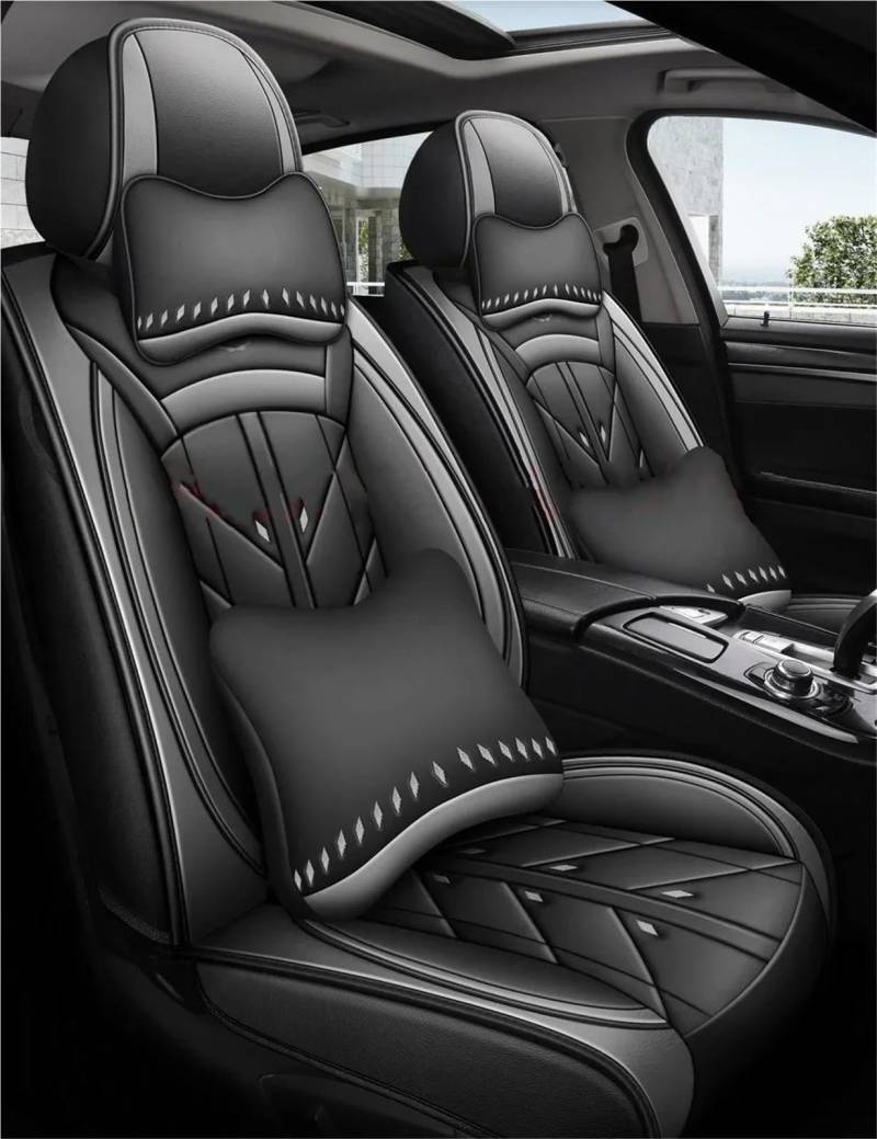 DZSQHDSAF Sitzbezüge Auto Pu-Leder-Autositzbezug für VW für Polo für Atlas für Jetta für Bora für EOS für Sharan für Variant für Scirocco UP Sitzschoner Auto(Black Gray+Pillow) von DZSQHDSAF