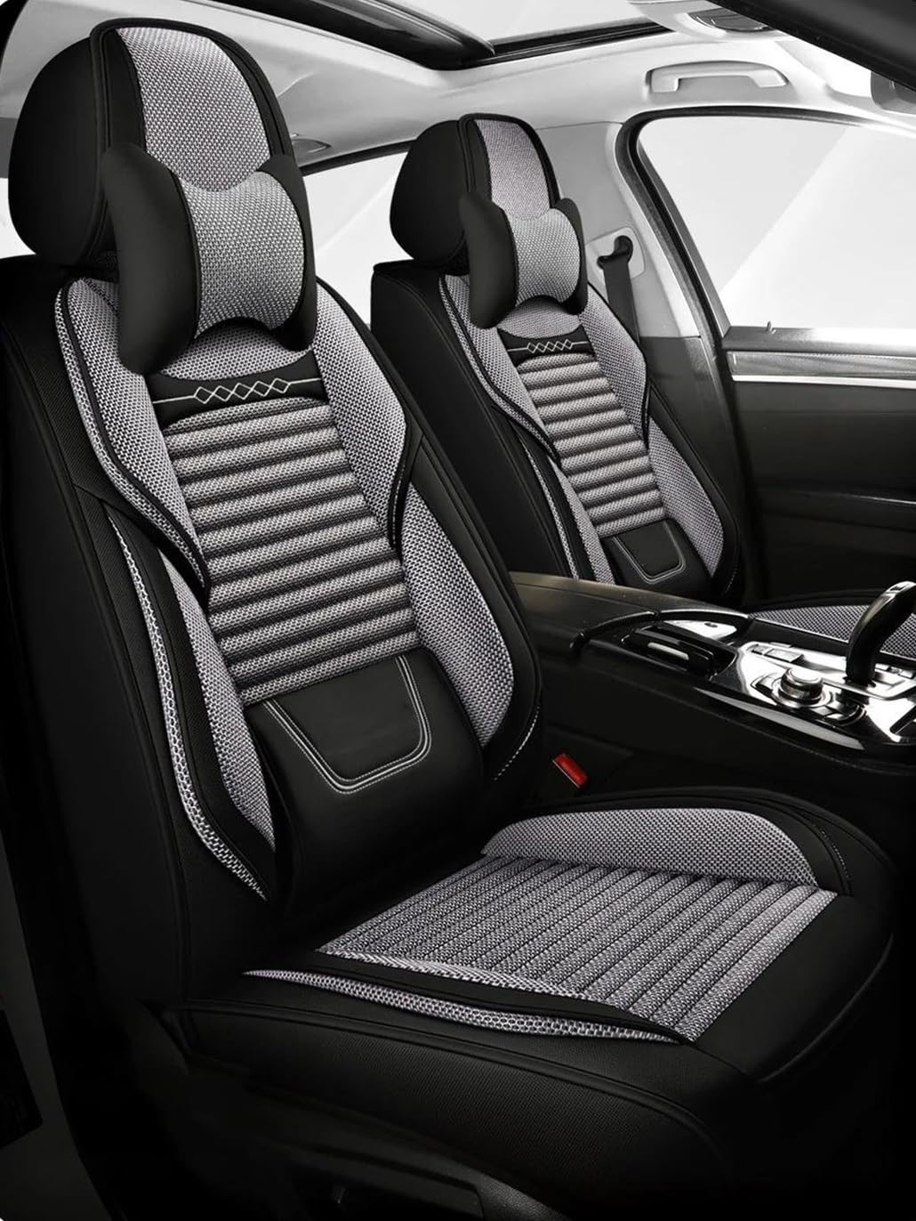 Sitzbezüge Auto Flachs-Autositzbezüge für Peugeot 208 307, Autozubehör, Autositzbezüge, Autositzkissen Sitzschoner Auto(Dark Gray 9PCS) von DZSQHDSAF