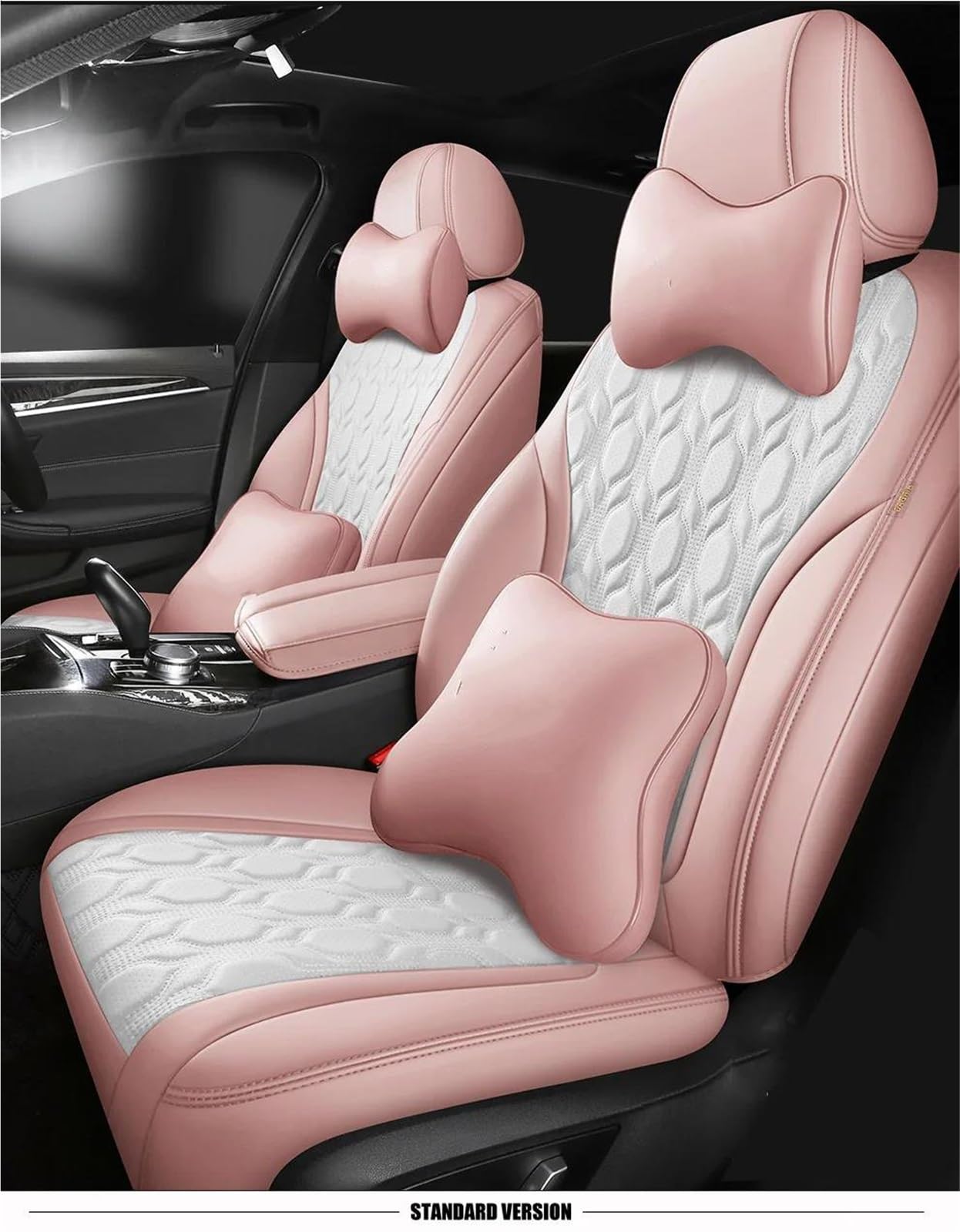 DZSQMLJG Sitzbezüge Auto Auto Seat Protector Abdeckung Für VW Für Golf 7 Für Passat B5 B6 B8 Für Polo Für Touran Für Touareg für Tiguan All-Inclusive Kissen Autositzschoner(Pink White+Pillow) von DZSQMLJG