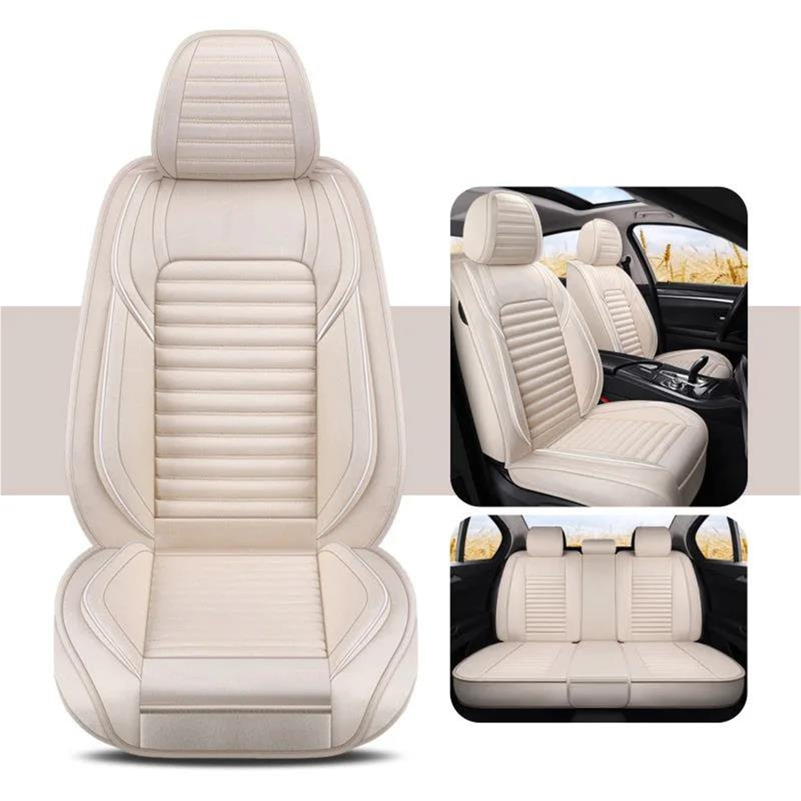 DZSQMLJG Sitzbezüge Auto Autositzbezüge Komplettset für Golf 8 Autositzbezüge Autositzkissen Zubehör Innenausstattung Autositzschoner(Beige 5PCS) von DZSQMLJG