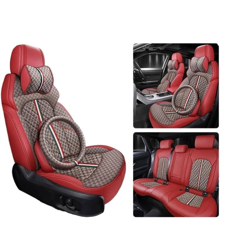 DZSQMLJG Sitzbezüge Auto Autositzbezüge für FIAT 500 2011 2012 2013 2014 Luxus-Komplettset Innenteile Automobilzubehör Autositzschoner(Rd Coffee+Pillow) von DZSQMLJG