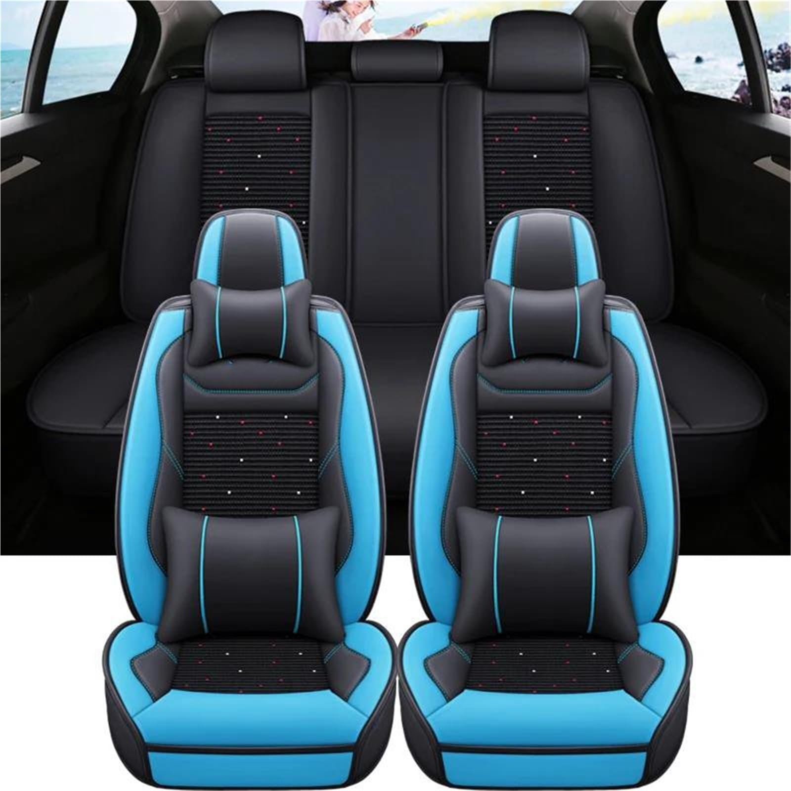 DZSQMLJG Sitzbezüge Auto Autositzbezug, kompletter Satz für Seat für Altea XL, Autozubehör, Innenausstattung, wasserdicht Autositzschoner(Blue 9 PCS) von DZSQMLJG