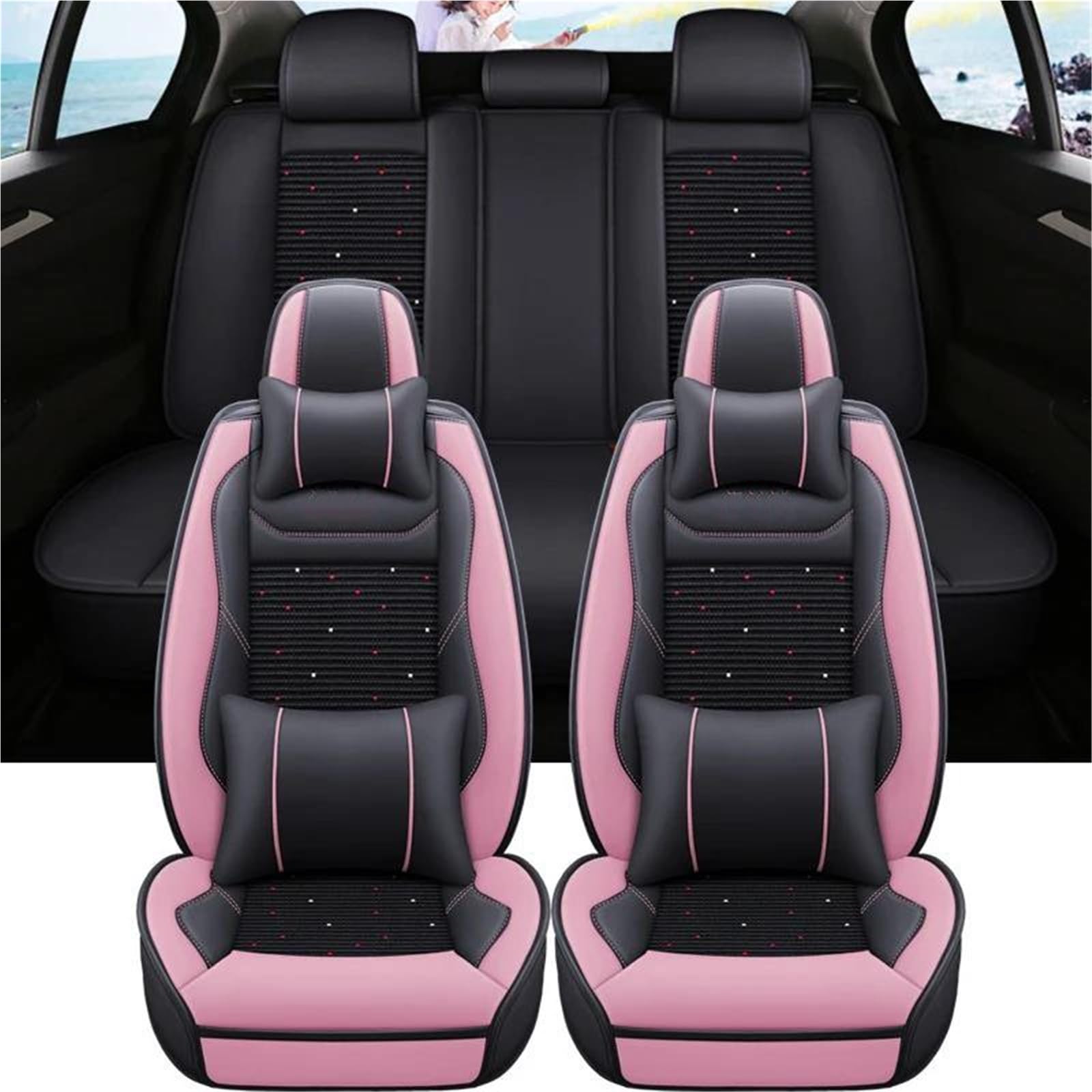 DZSQMLJG Sitzbezüge Auto Autositzbezug Komplettset für Peugeot 307 sw Autozubehör Innen Wasserdicht Autositzschoner(Pink 9 PCS) von DZSQMLJG