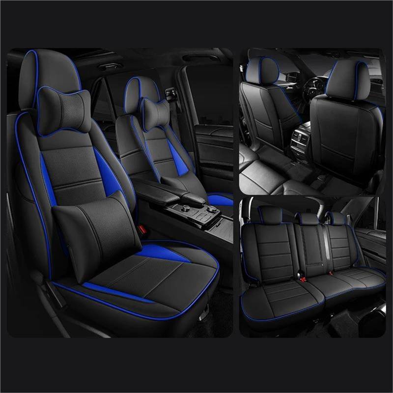 DZSQMLJG Sitzbezüge Auto Benutzerdefinierte Leder Auto Sitzbezug für Chevy für Sail 2010 2011 2012 2013 Automobile Auto Zubehör Innenräume Teile voller Satz Autositzschoner(Black Blue 9 PCS) von DZSQMLJG