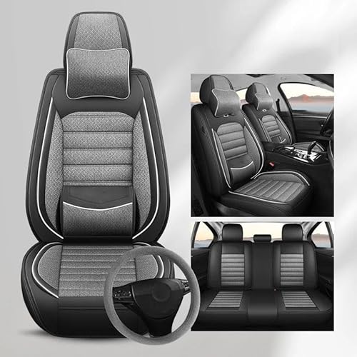 DZSQMLJG Sitzbezüge Auto Für Seat Für Arona Leder Mit Flachs Material Vier Jahreszeiten Autositzbezüge Autositzbezüge Autositzkissen Autositzschoner(Gray 7 PCS) von DZSQMLJG