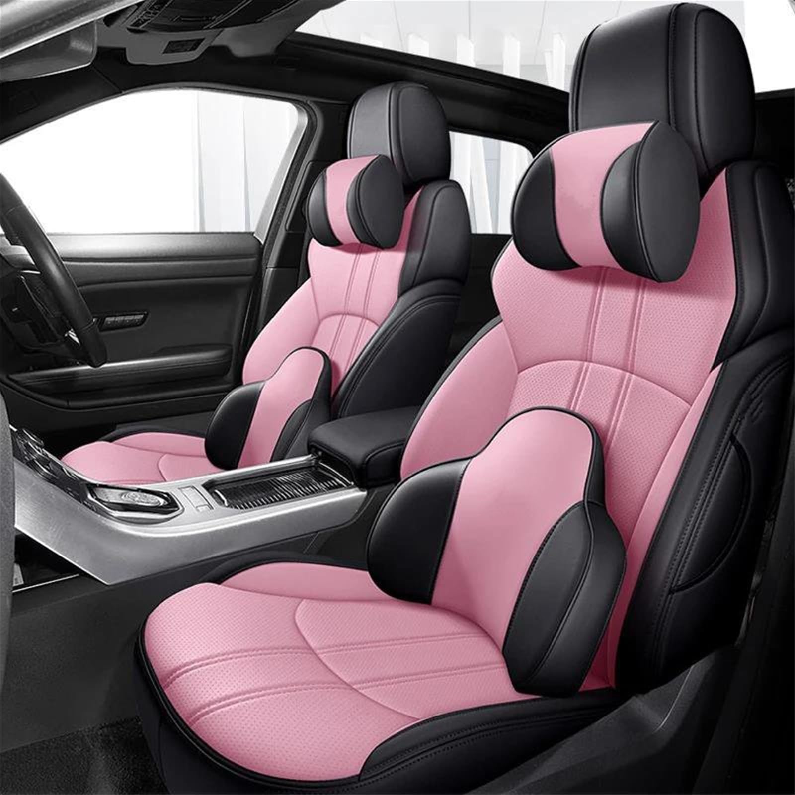 DZSQMLJG Sitzbezüge Auto Leder 5 Sitze Autositzbezüge für Lexus für NX 2015 2016 2017 2018 Zubehör Autositzschoner(Bk pink+Pillow) von DZSQMLJG