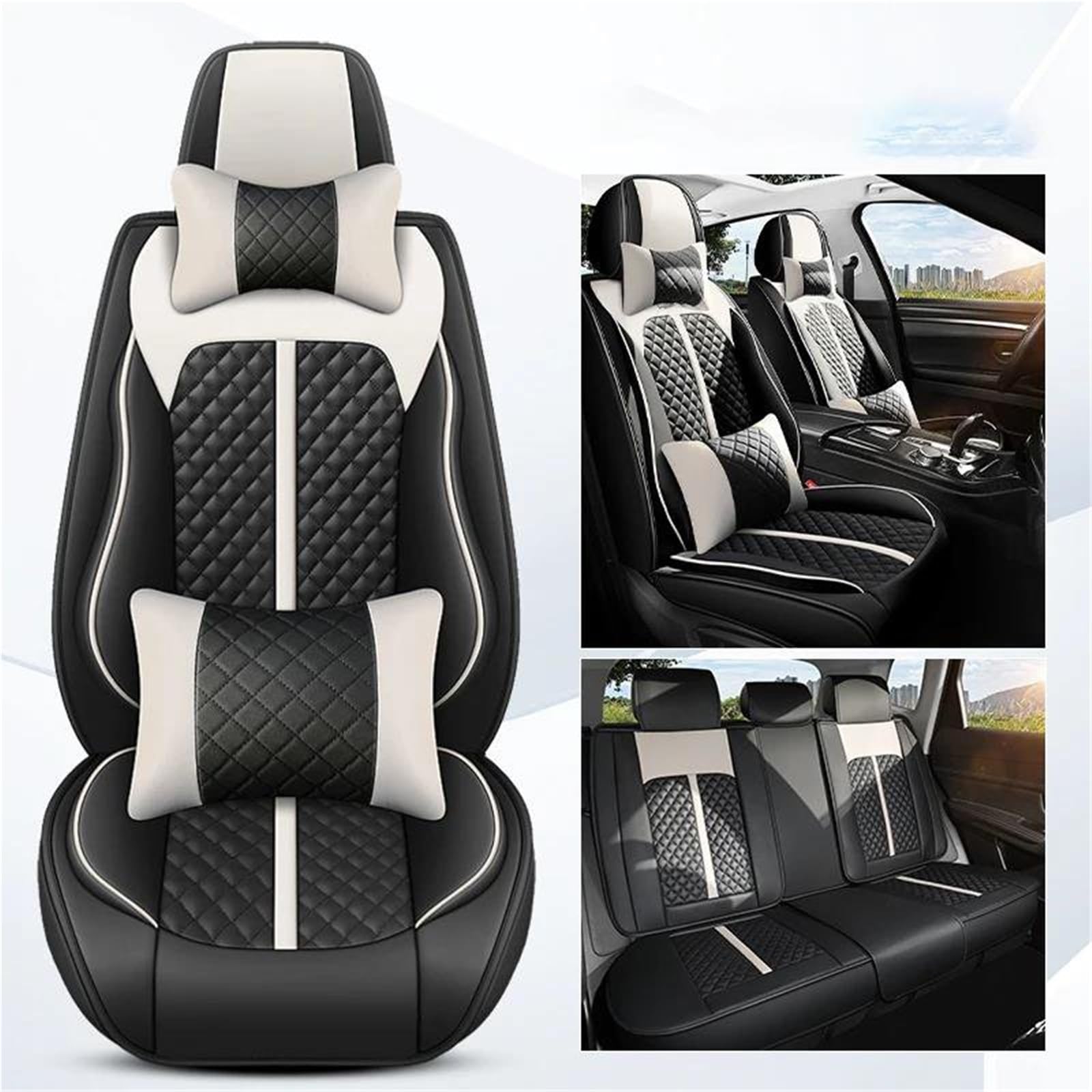 DZSQMLJG Sitzbezüge Auto Leder-Autositzbezug für Captur, Innenzubehör, Autositzbezüge, Autositzkissen Autositzschoner(Black 9PCS) von DZSQMLJG