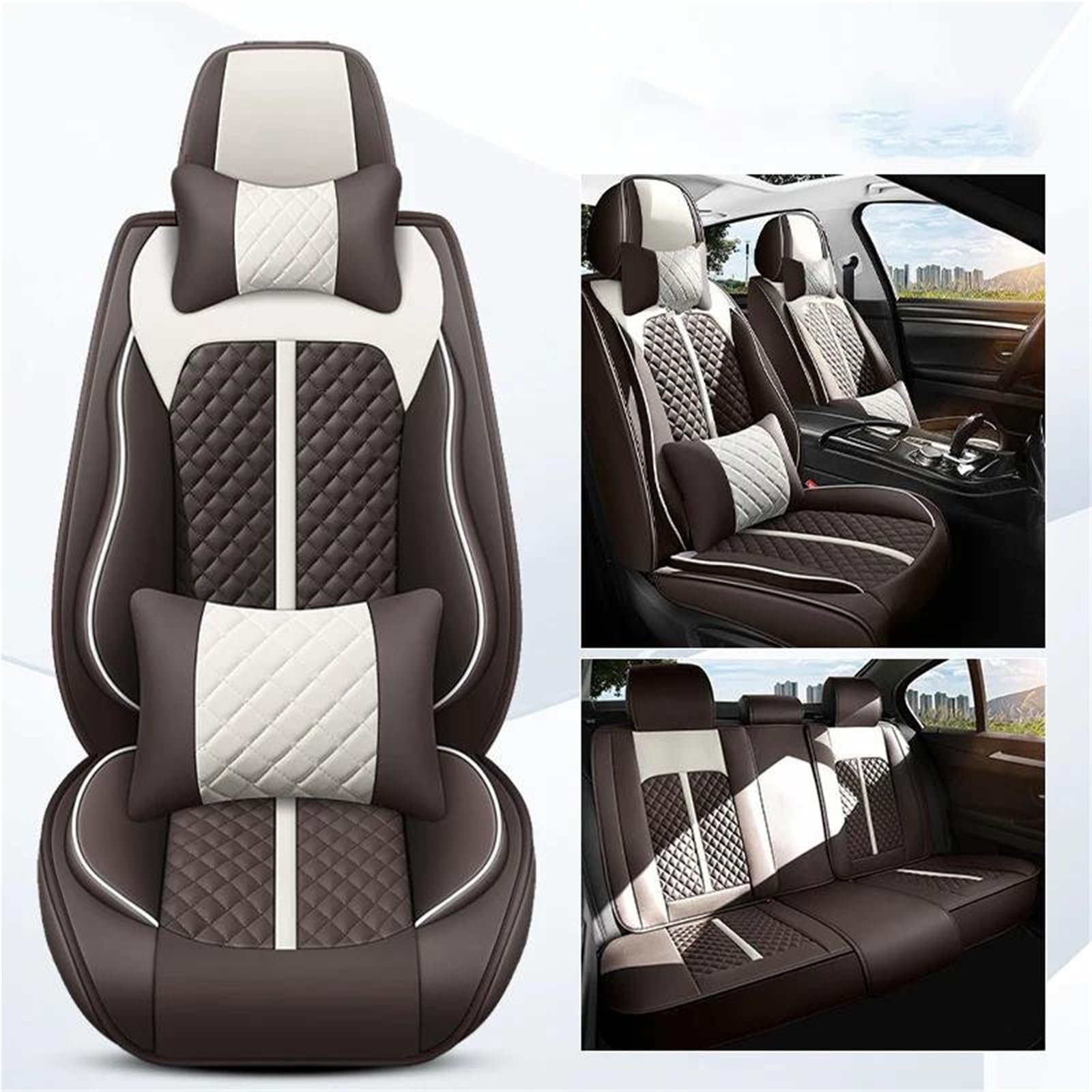 DZSQMLJG Sitzbezüge Auto Leder-Autositzbezug für Captur, Innenzubehör, Autositzbezüge, Autositzkissen Autositzschoner(Brown 9PCS) von DZSQMLJG