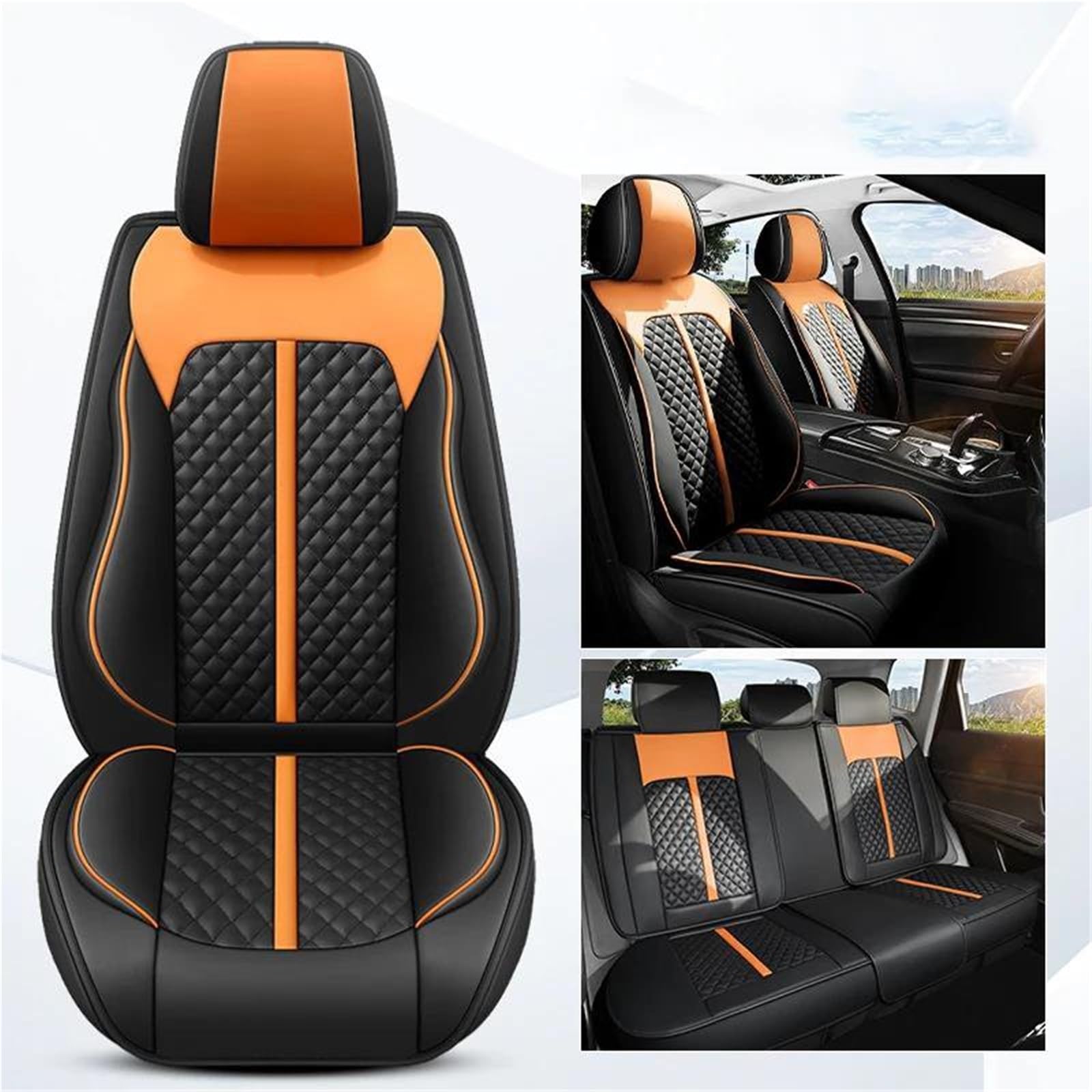 DZSQMLJG Sitzbezüge Auto Leder-Autositzbezug für Captur, Innenzubehör, Autositzbezüge, Autositzkissen Autositzschoner(Orange 5PCS) von DZSQMLJG