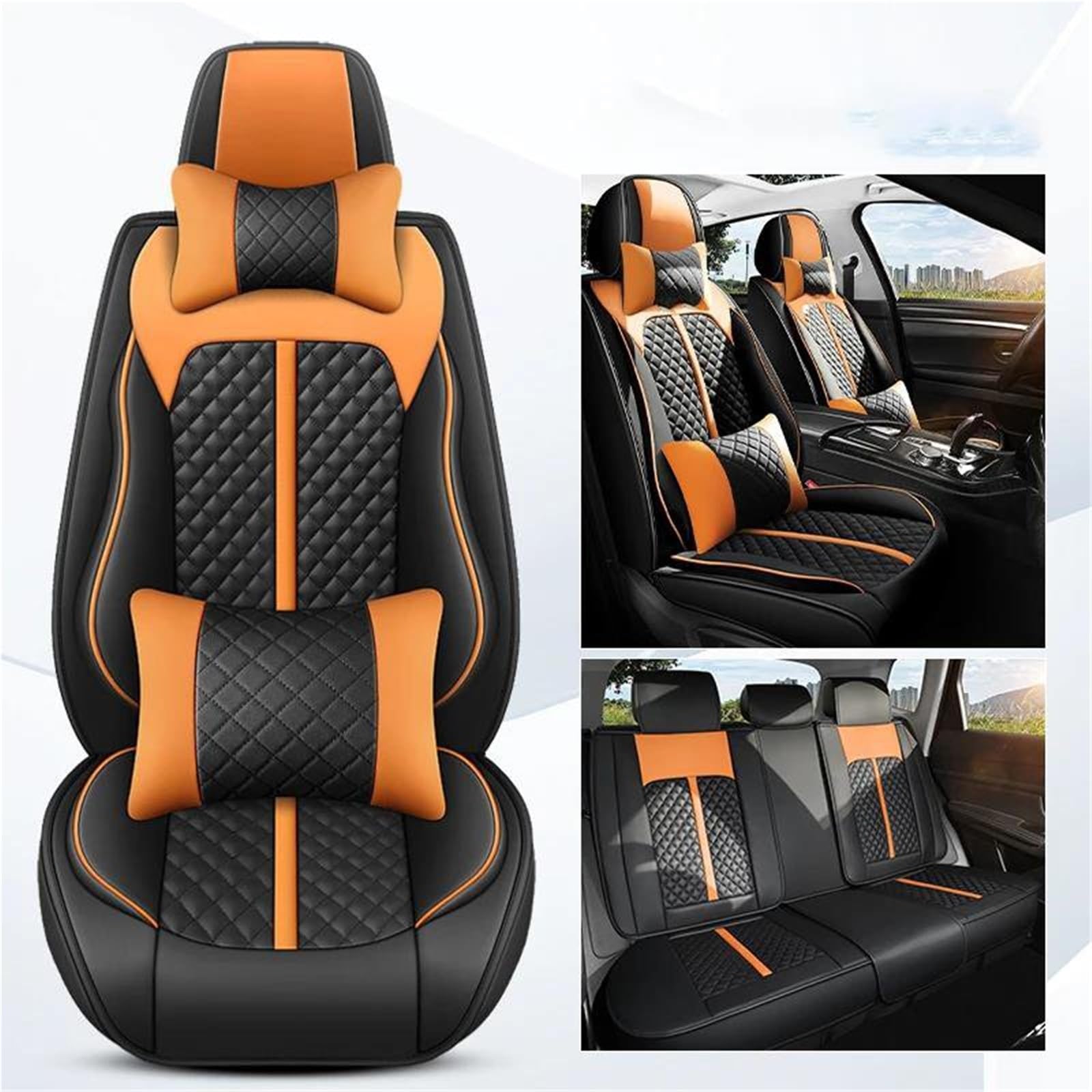 DZSQMLJG Sitzbezüge Auto Leder-Autositzbezug für Ford für Puma Innenzubehör, Autositzbezüge, Autositzkissen Autositzschoner(Orange 9PCS) von DZSQMLJG