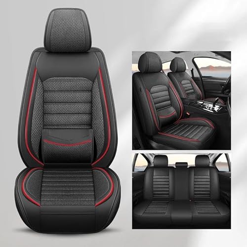 DZSQMLJG Sitzbezüge Auto Leder mit Flachsmaterial, Vier-Jahreszeiten-Autositzbezüge, Autositzbezüge, Autositzkissen für Volvo XC60 Autositzschoner(Red 9 PCs) von DZSQMLJG