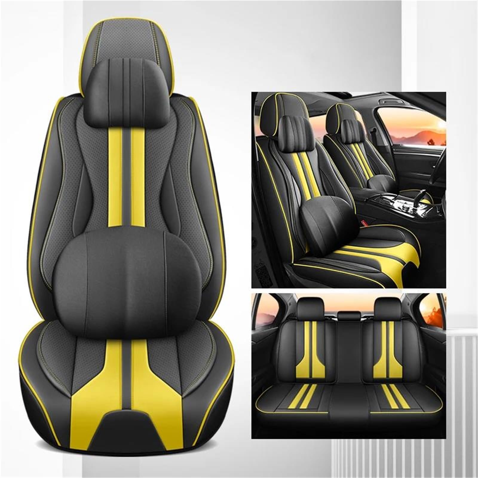 DZSQMLJG Sitzbezüge Auto Luxuriöse modische Autositzbezüge aus Leder für Cayenne für WK2, kompletter Satz Autositzschoner(Yellow 9 PCS) von DZSQMLJG