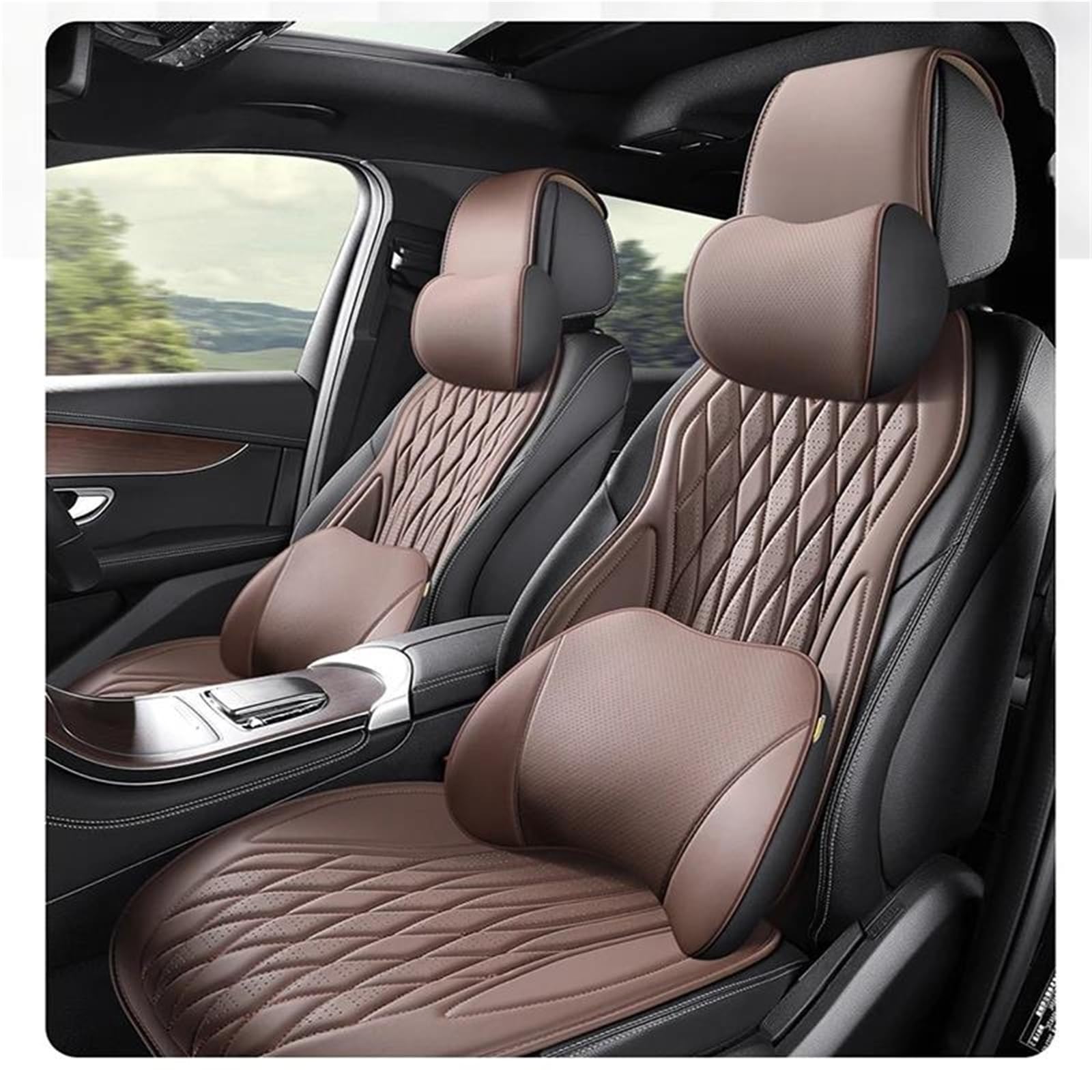 DZSQMLJG Sitzbezüge Auto Luxuriöser kompletter Leder-Autositzbezug für Dodge für Caliber Innenausstattung Autositzschoner(Brown 9PCS) von DZSQMLJG