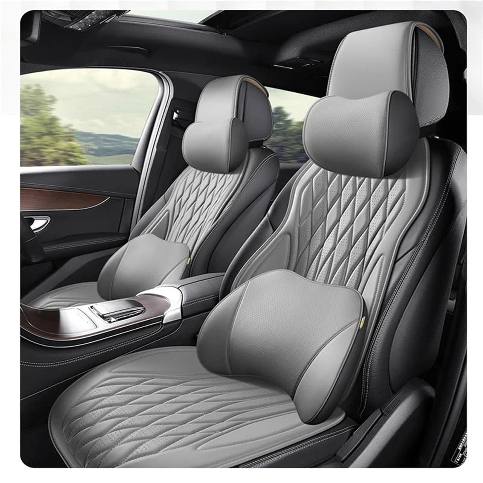 DZSQMLJG Sitzbezüge Auto Luxuriöser kompletter Leder-Autositzbezug für Dodge für Caliber Innenausstattung Autositzschoner(Gray 9PCS) von DZSQMLJG