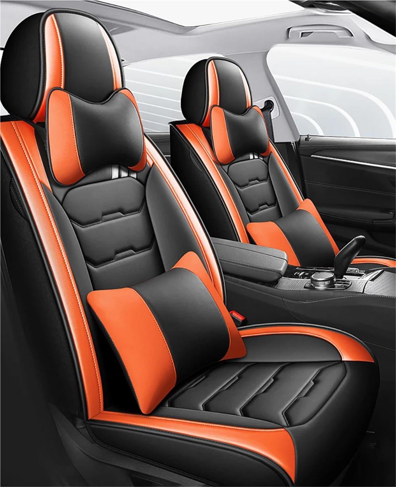 DZSQMLJG Sitzbezüge Auto Luxus Komplettset Autositzbezüge für FIAT Für Bravo Autozubehör Autositzbezüge Autositzkissen Autositzschoner(Bk orange+Pillow) von DZSQMLJG