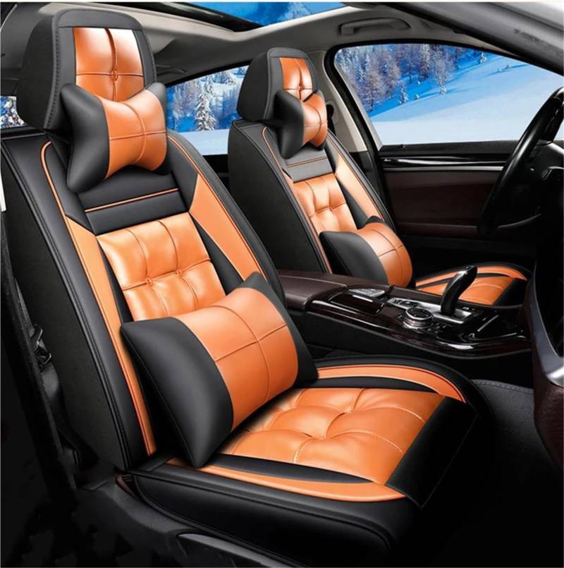 DZSQMLJG Sitzbezüge Auto Luxus-Leder-Autositzbezug für Hyundai für Accent Autositzkissen-Zubehör Autositzschoner(Orange 6PCS) von DZSQMLJG