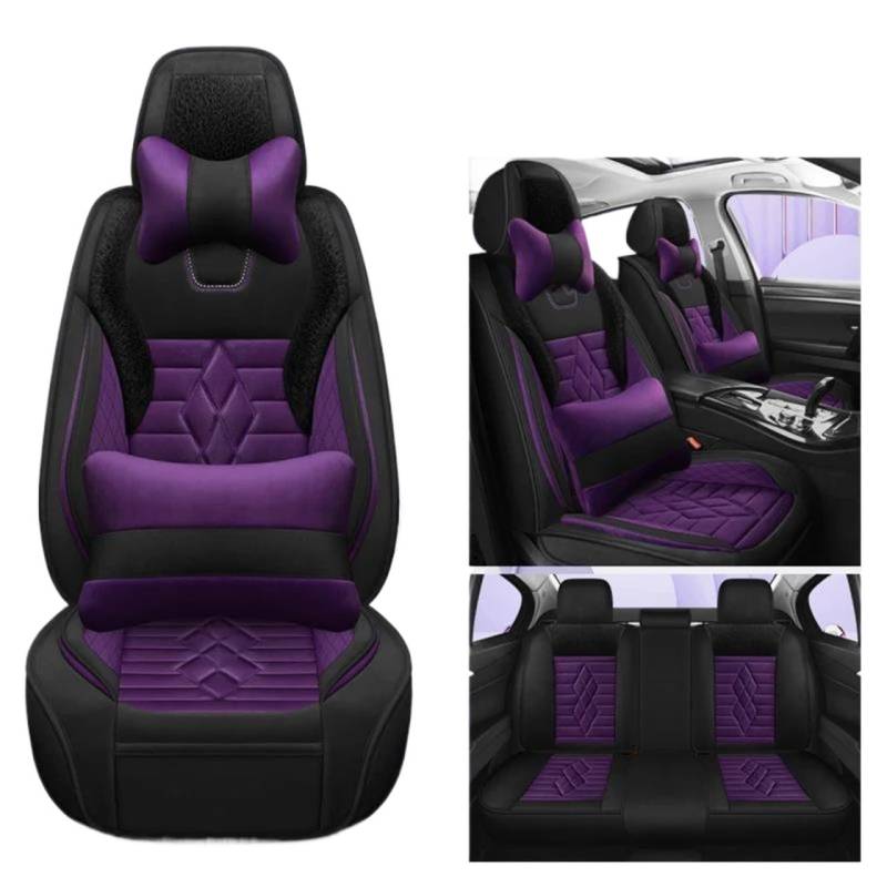 DZSQMLJG Sitzbezüge Auto Plüsch Auto Sitzbezüge Für Chevy Für Captiva Für Covarz Für Cruze Für Sail Auto Kissen Schutz Set Winter Innen zubehör Autositzschoner(Bk Purple+Pillow) von DZSQMLJG