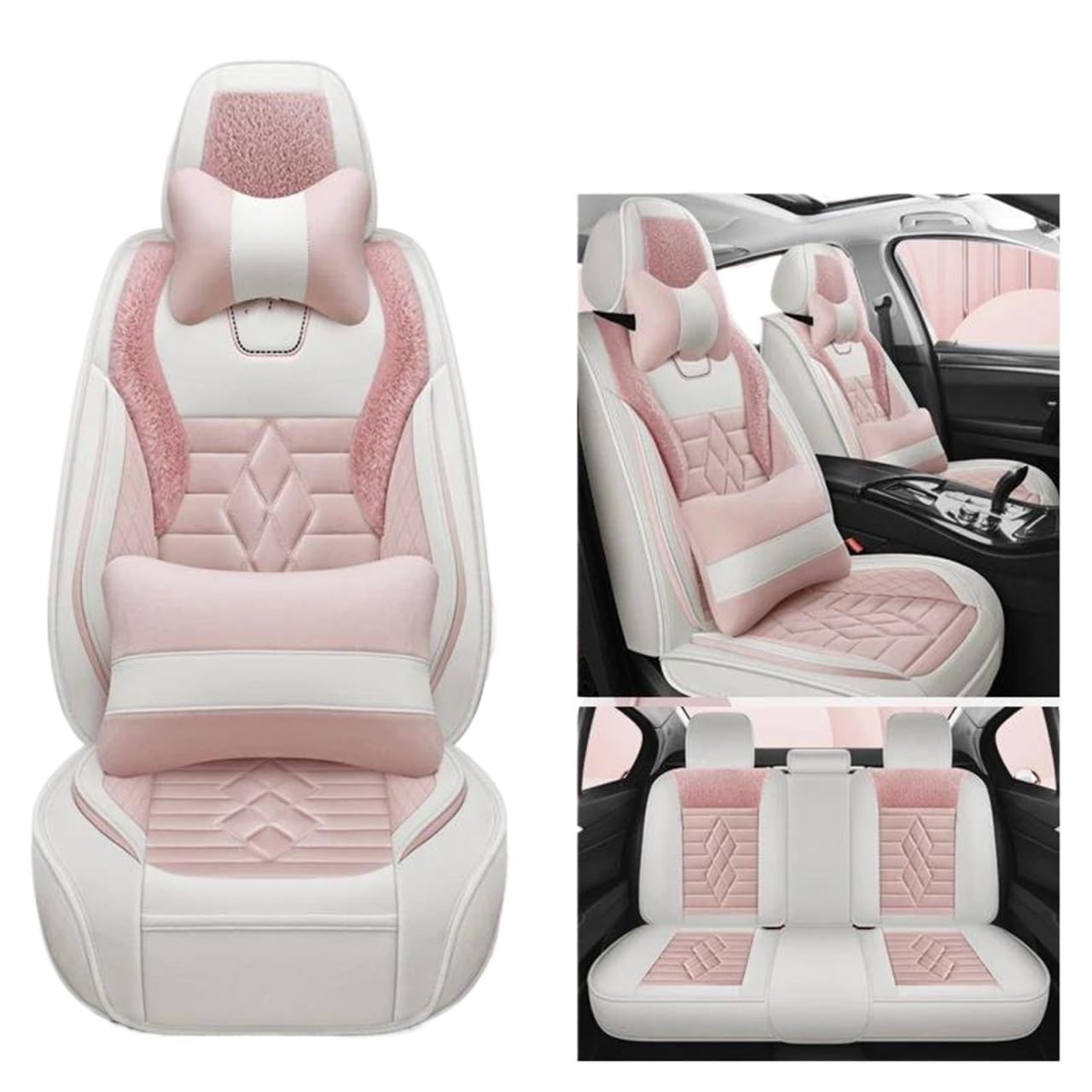 DZSQMLJG Sitzbezüge Auto Plüsch Auto Sitzbezüge Für Chevy Für Captiva Für Covarz Für Cruze Für Sail Auto Kissen Schutz Set Winter Innen zubehör Autositzschoner(Pink+Pillow) von DZSQMLJG