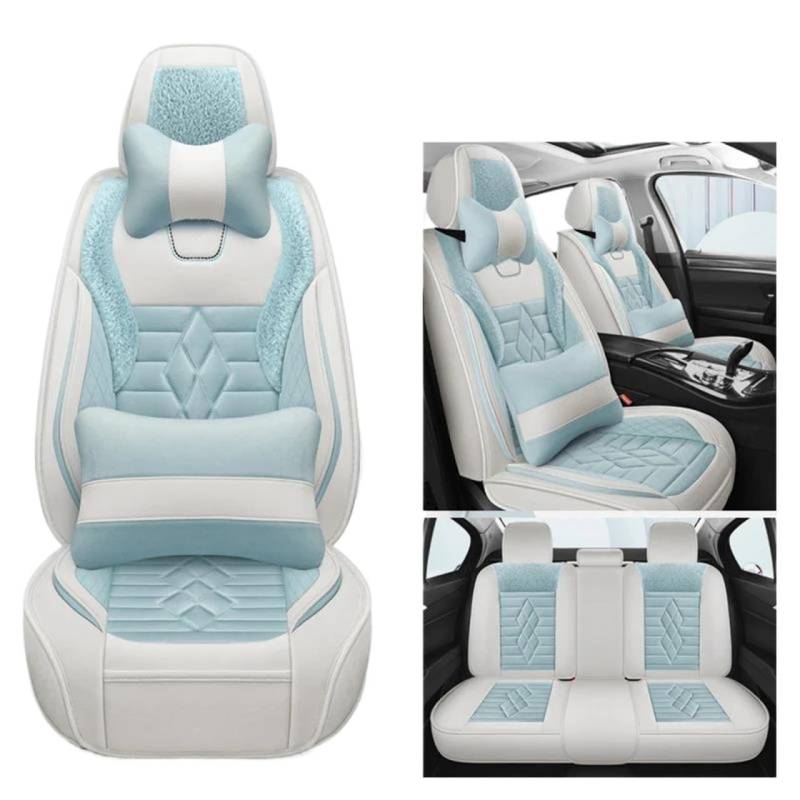 DZSQMLJG Sitzbezüge Auto Plüsch Auto Sitzbezüge Für Toyota Für RAV4 Für Corolla Für Yaris Für Prius Für Camry Auto Kissen Schutz Set Winter Zubehör Autositzschoner(Blue+Pillow) von DZSQMLJG