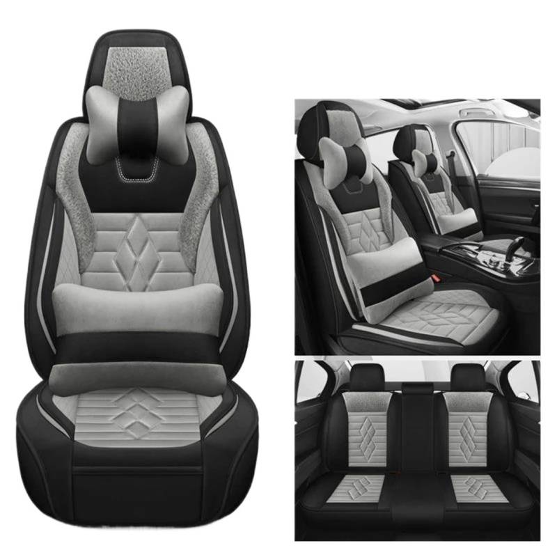 DZSQMLJG Sitzbezüge Auto Plüsch Auto Sitzbezüge Für Toyota Für RAV4 Für Corolla Für Yaris Für Prius Für Camry Auto Kissen Schutz Set Winter Zubehör Autositzschoner(Gray+Pillow) von DZSQMLJG