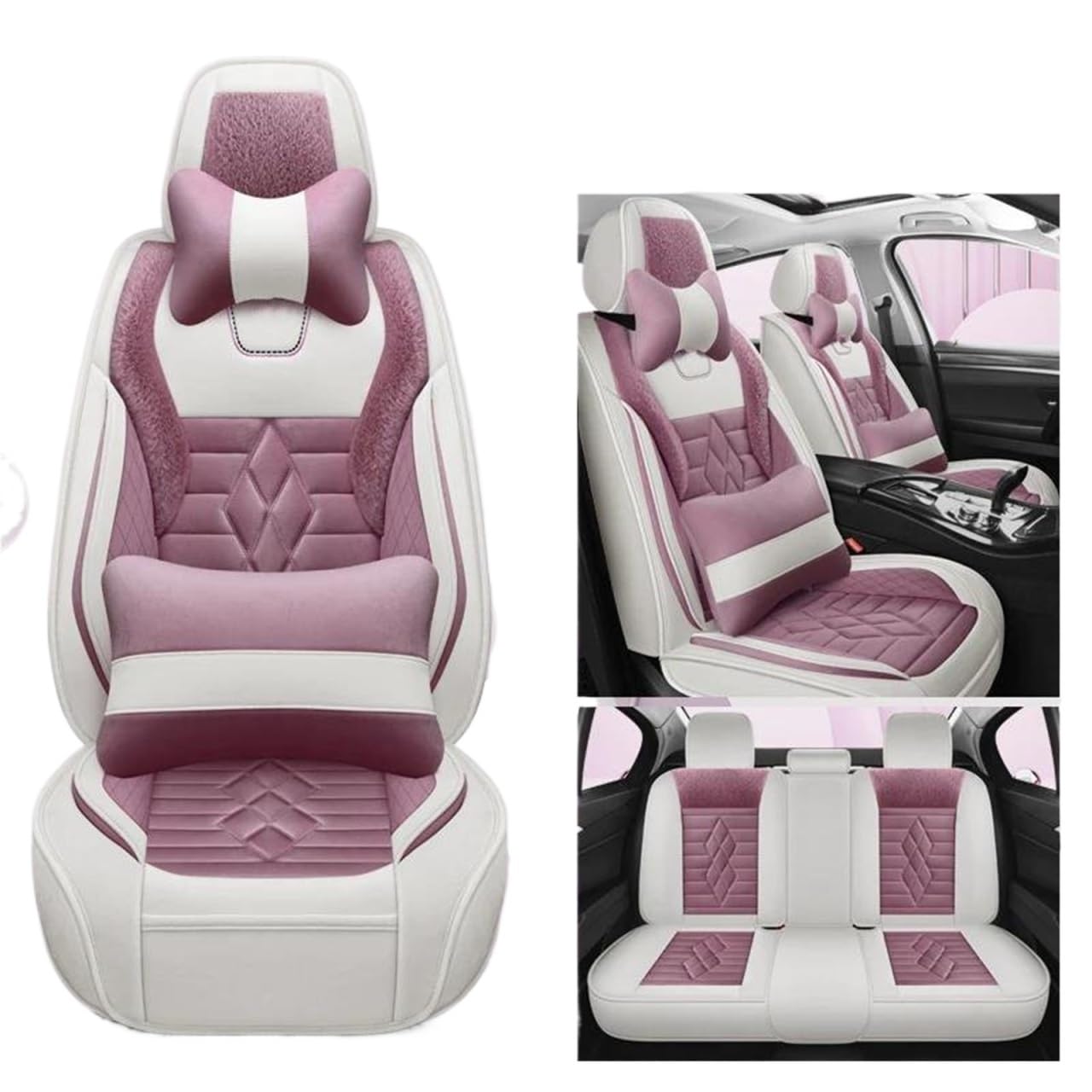 DZSQMLJG Sitzbezüge Auto Plüsch-Autositzbezüge für Volvo S40 XC60, Auto-Kissen-Pad-Schutz-Set, universelles Winter-Innenzubehör Autositzschoner(Purple+Pillow) von DZSQMLJG