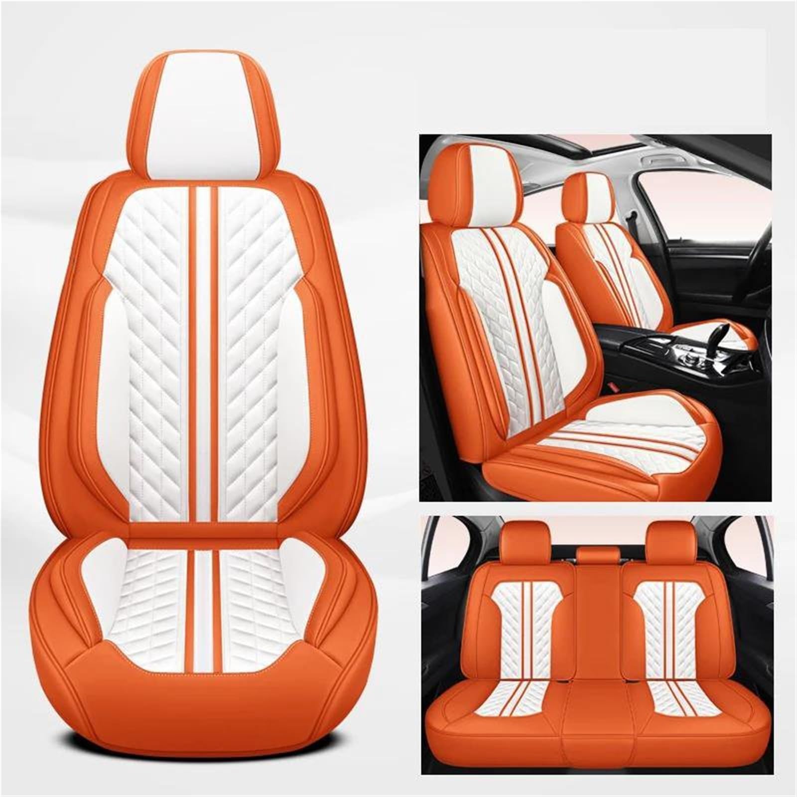 DZSQMLJG Sitzbezüge Auto Vollständiger Satz Leder-Autositzbezüge für Nissan für Kicks Zubehör Autositzbezüge Autositzkissen Autositzschoner(Orange 5PCS) von DZSQMLJG