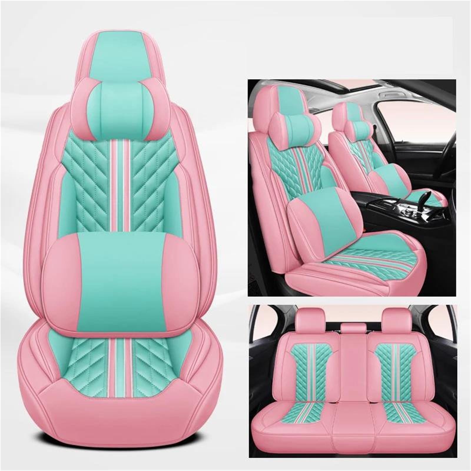 DZSQMLJG Sitzbezüge Auto Vollständiger Satz Leder-Autositzbezüge für Opel für Astra J Zubehör Autositzbezüge Autositzkissen Autositzschoner(Pink+Cushion) von DZSQMLJG