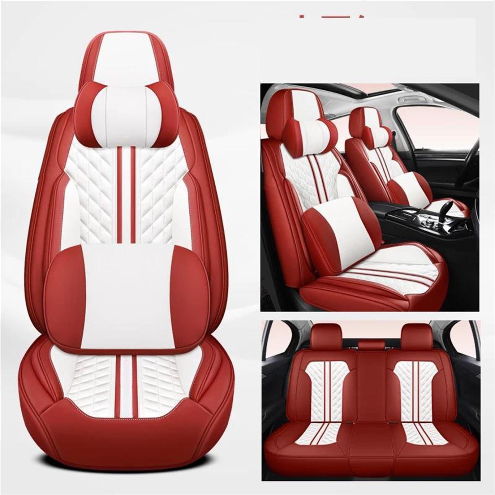 DZSQMLJG Sitzbezüge Auto Vollständiger Satz Leder-Autositzbezüge für Opel für Astra J Zubehör Autositzbezüge Autositzkissen Autositzschoner(Red+Cushion) von DZSQMLJG